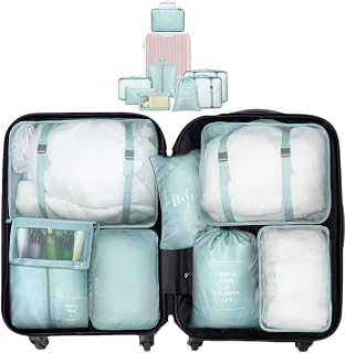 8 Set Packing Cubes for Travel, [Large Capacity] Hogrzinne Travel Cubes for Packing with Laundry Bag, Shoe Bag, Clothing Underwear Bag Foldable Suitcase Organizer Luggage Packing Organizer for Travel