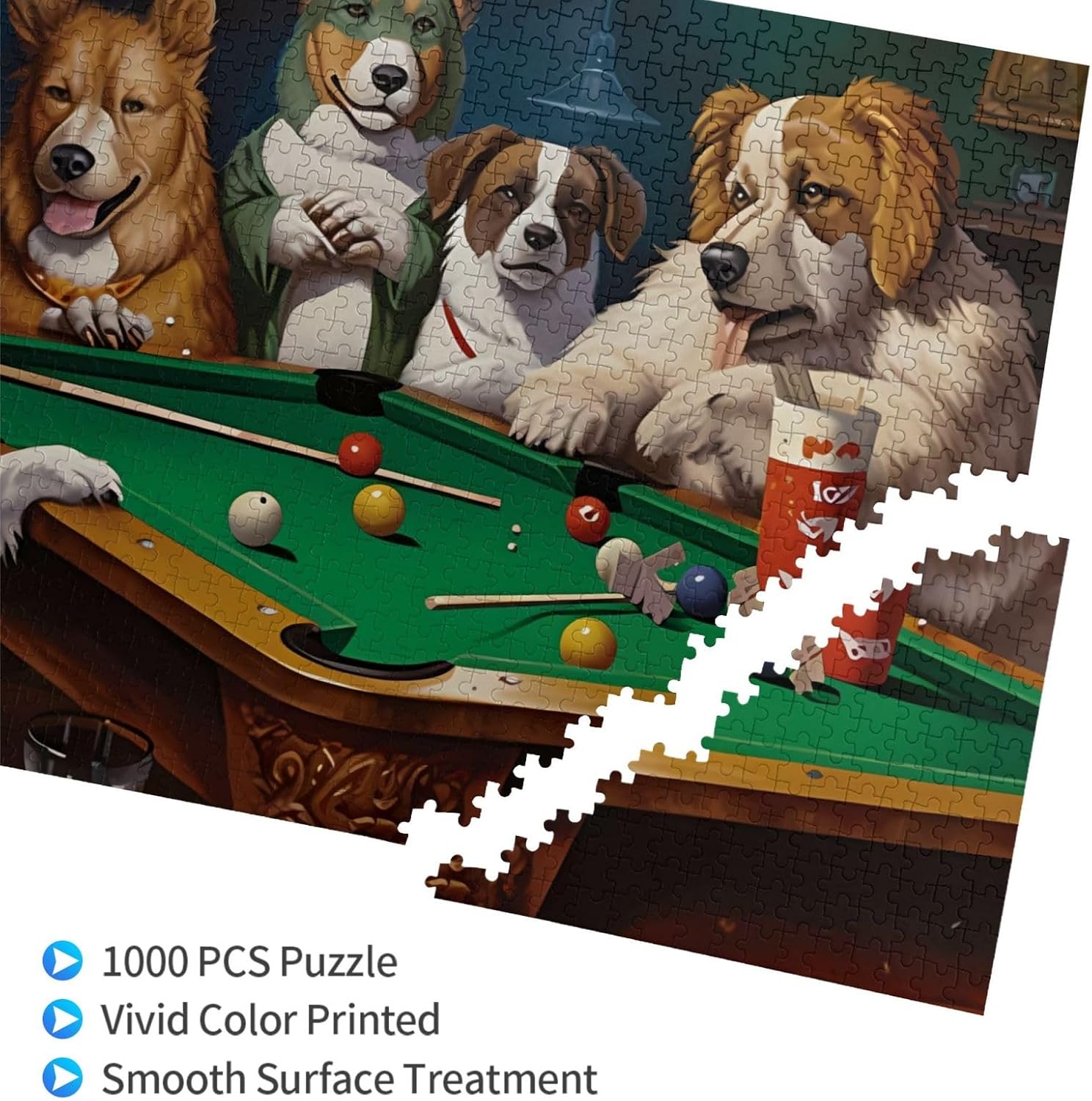 Puzzles for Adults 1000 Pieces Jigsaw Puzzles Dogs Playing Pool Billiards Formation Wooden to Explore and Enjoy Gifts Home Decoration 29.5 x 19.6 in