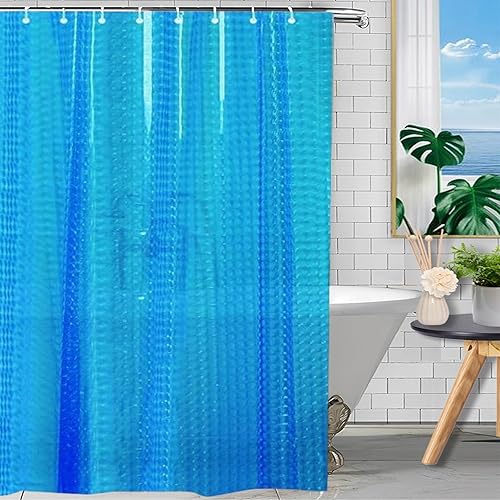 Cortina de ducha de EVA con 12 ojales metálicos a prueba de óxido, 60 x 71 pulgadas, color azul 3D, para baño femenino