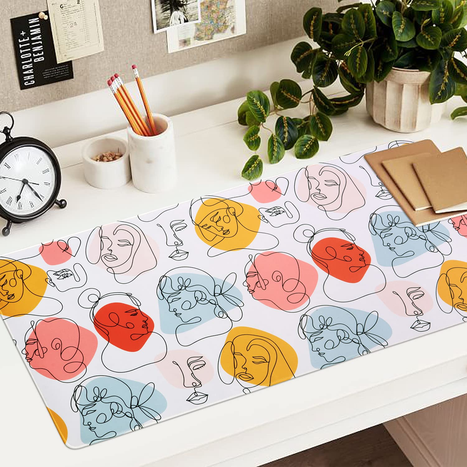 iCasso Desk Mat,Gming Mouse pad, Large Non-Slip Rubber Base Mousepad with Stitched Edges, Waterproof Keyboard Mouse Mat Desk Pad for Work, Game, Office, Home Decor - Colorful Face