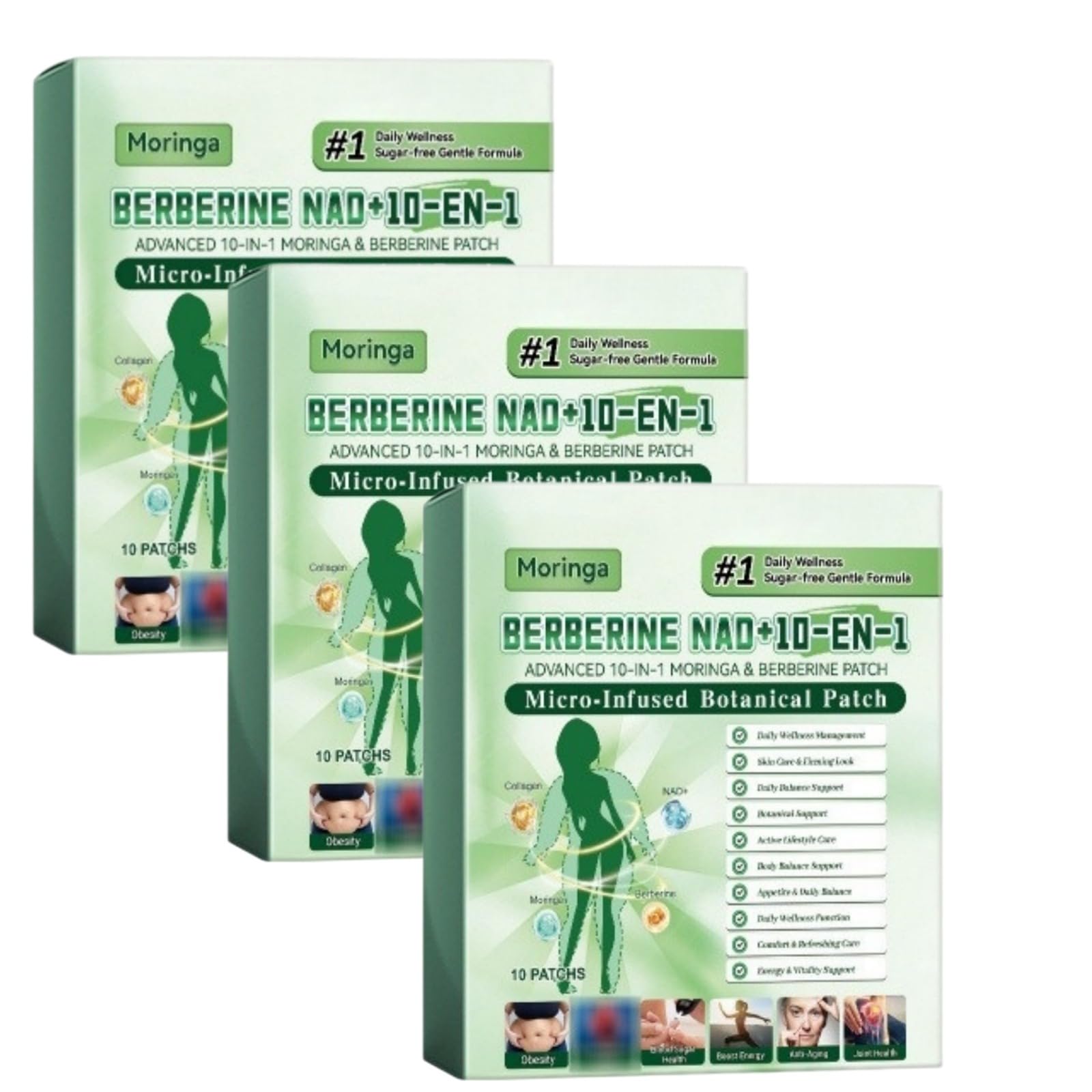 Parche Botánico 10 en 1 de Berberina, NAD+ y Moringa - Soporte natural para el Metabolismo, la energía y el bienestar general