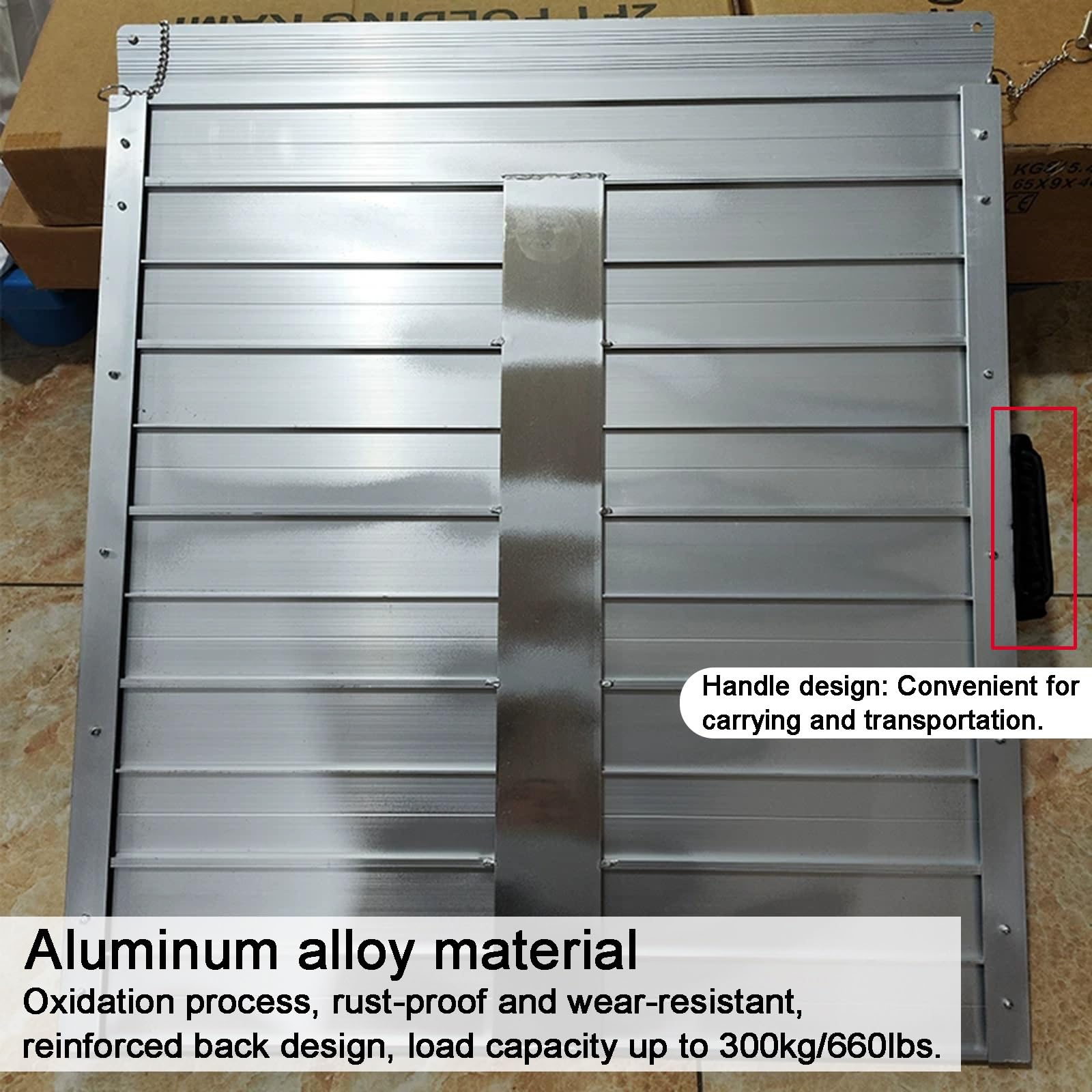 Rampas para Silla de Ruedas de Aluminio, Rampa de Transición, 73x61cm, con Asa y Hebilla, Capacidad de 300 kg, para Motocicletas, Carretillas y Sillas de Ruedas