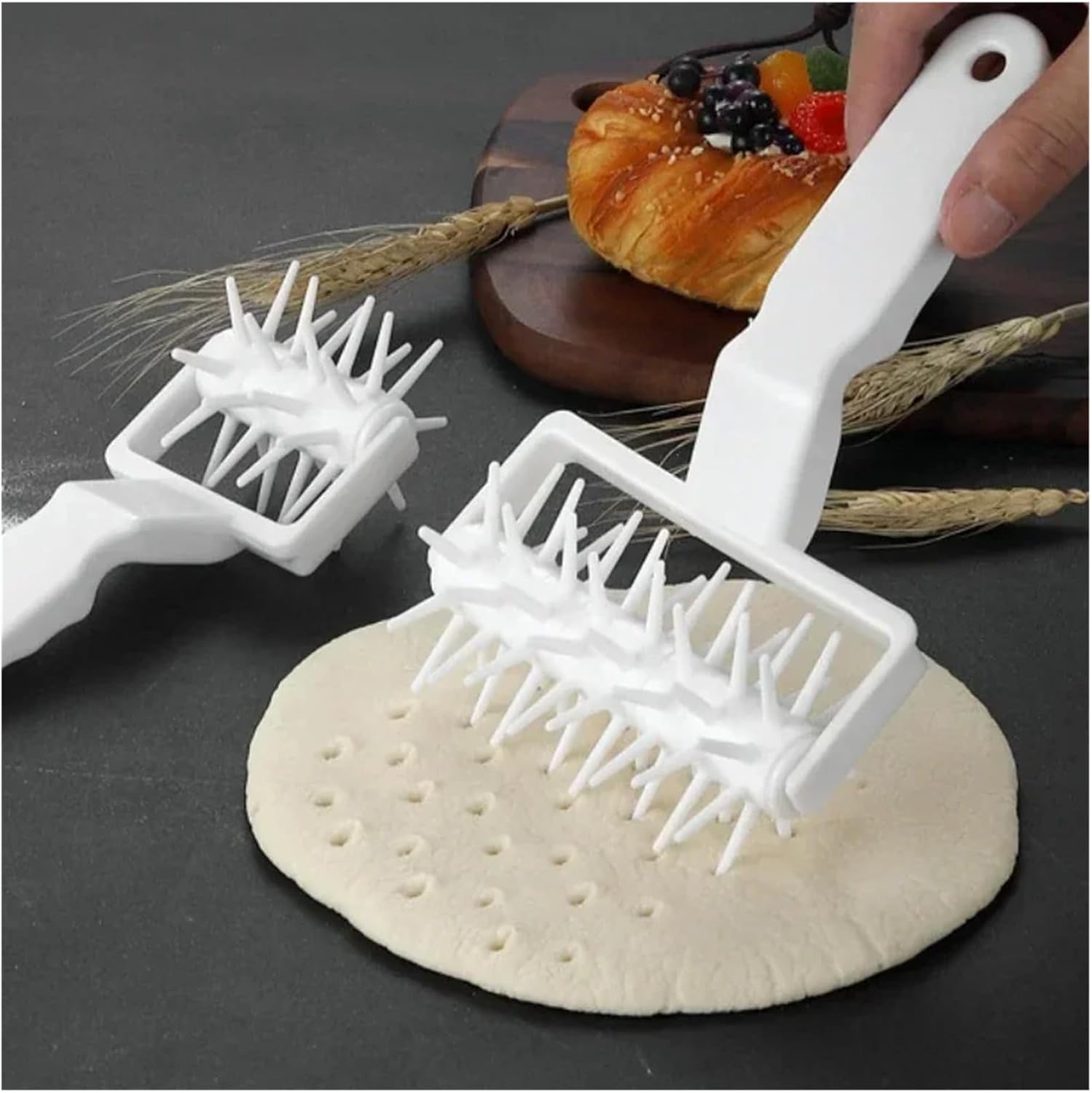 Baking Cooking Tools Pizza Rolling Pin Punch Pastry Rolling Pin Pie Embossing Dough Rolling Process Dry Dough Pie Hole(9x18cm)