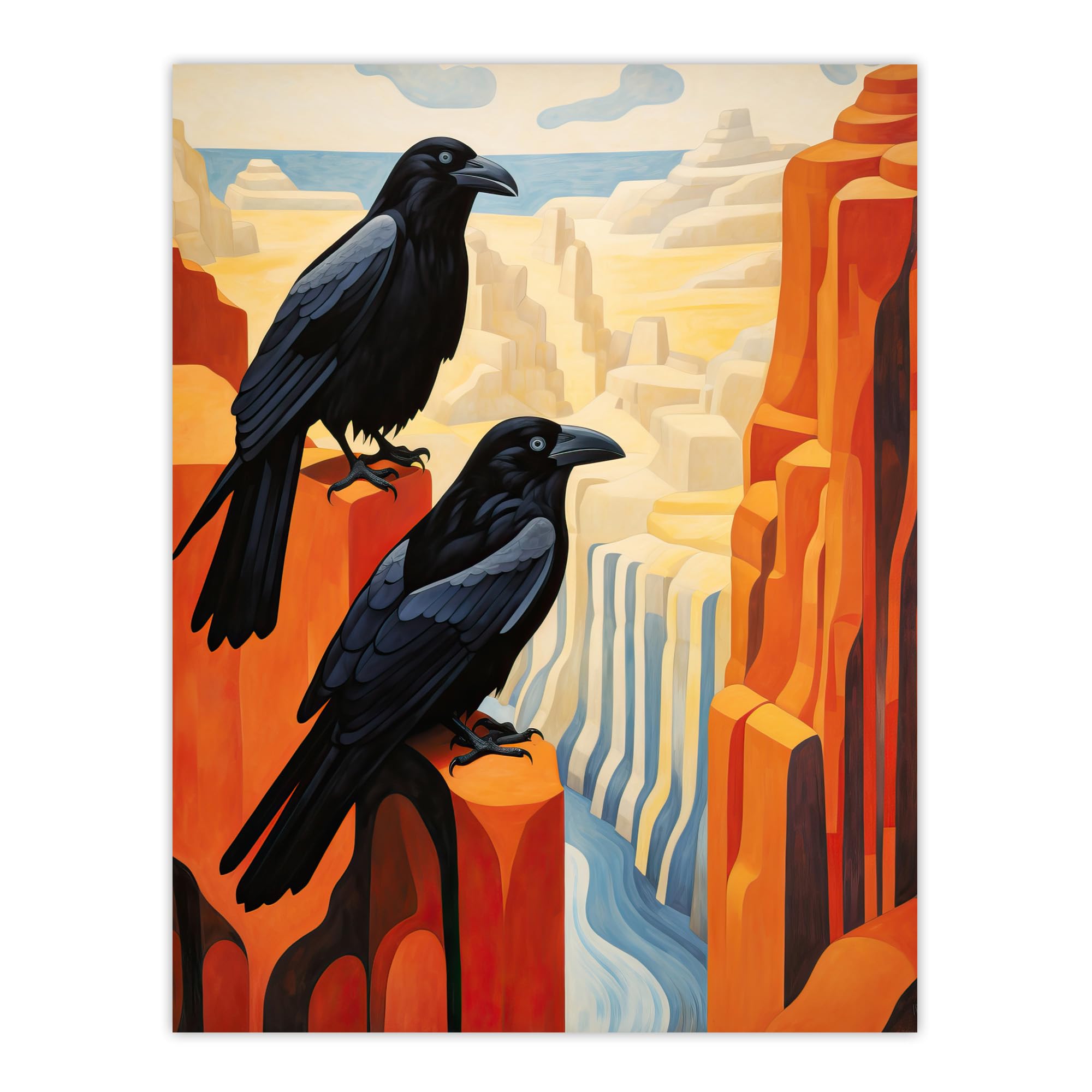 Artery8 Grand Canyon Crows Birds Abstract Minimalist Landscape Artwork Painting Large Wall Art Poster Print Thick Paper 18X24 Inch