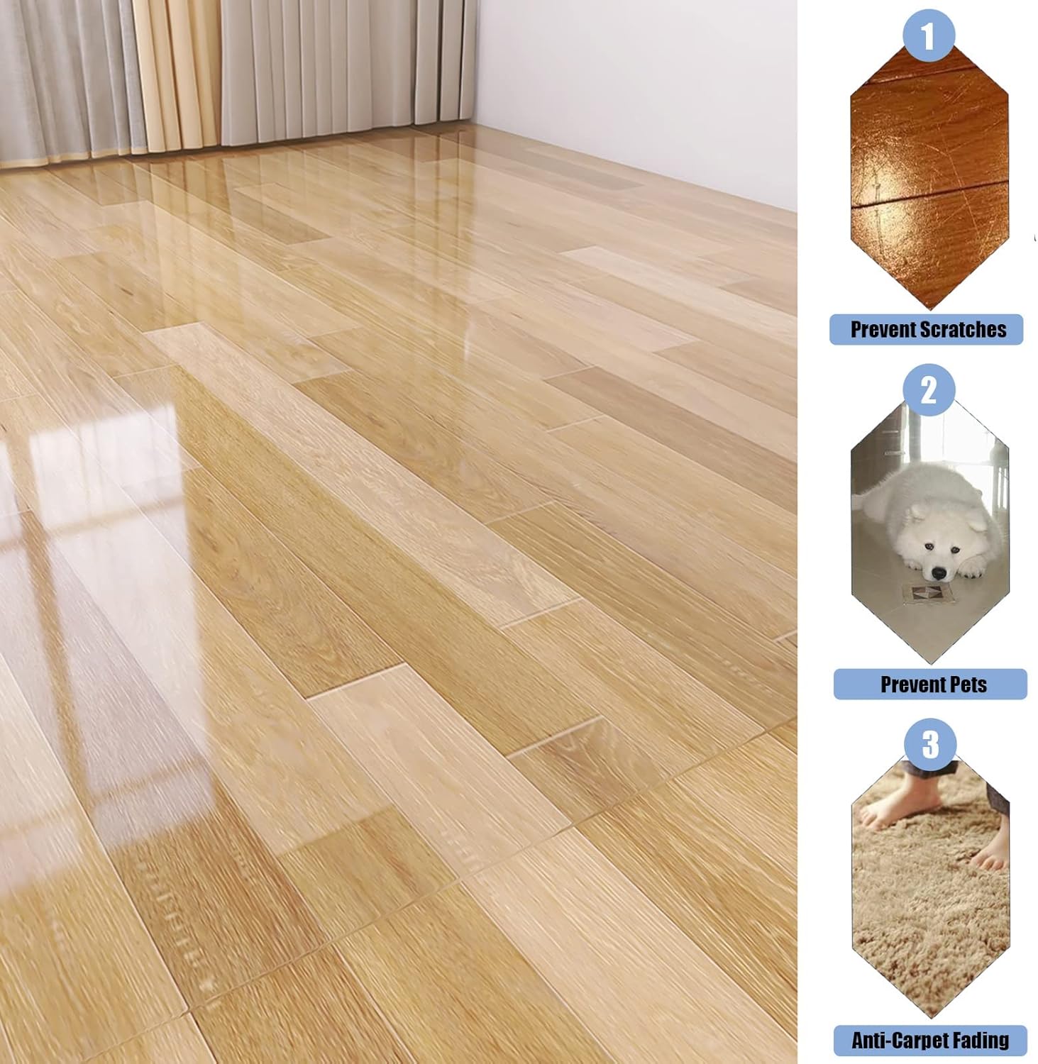 Clear Vinyl Table Mat - Durable Wooden Floor Protector for Kitchen and Dining Room, Rectangular Rug Cover, Ideal for Protecting Small and Large Tables