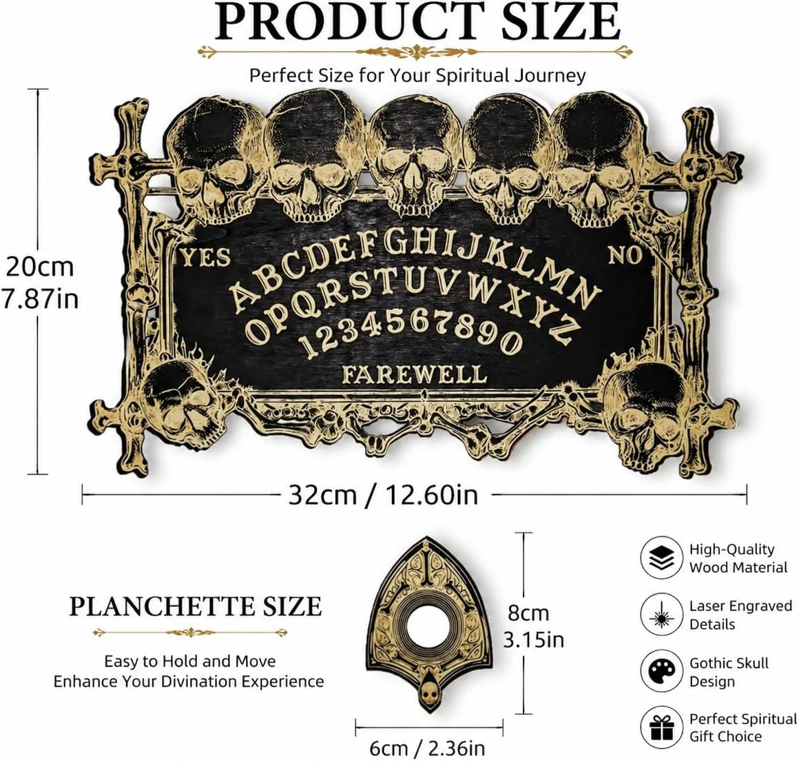 Ouija Board Magic Skull Divination Board for Party and Decoration, Wooden Spiritual Dialogue Board for Witchy Supplies image 4