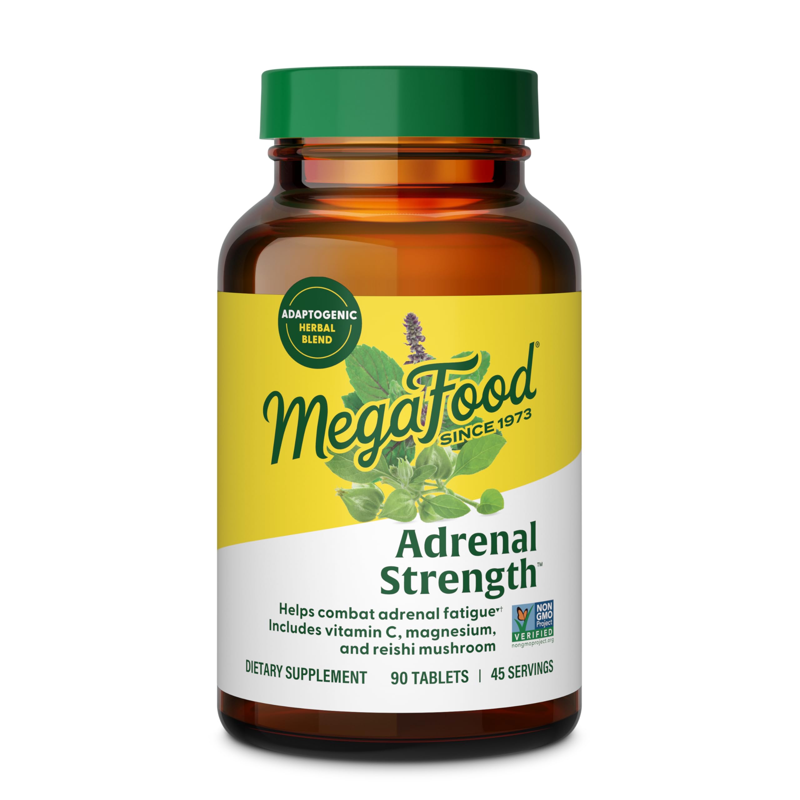 MegaFood Adrenal Strength - Sensoril Ashwagandha, Vitamin C, fermented Magnesium Glycinate, Rhodiola Rosea, Reishi Mushroom & Food Blend - Supports a Normal Stress Response - 90 Tabs (45 Servings)