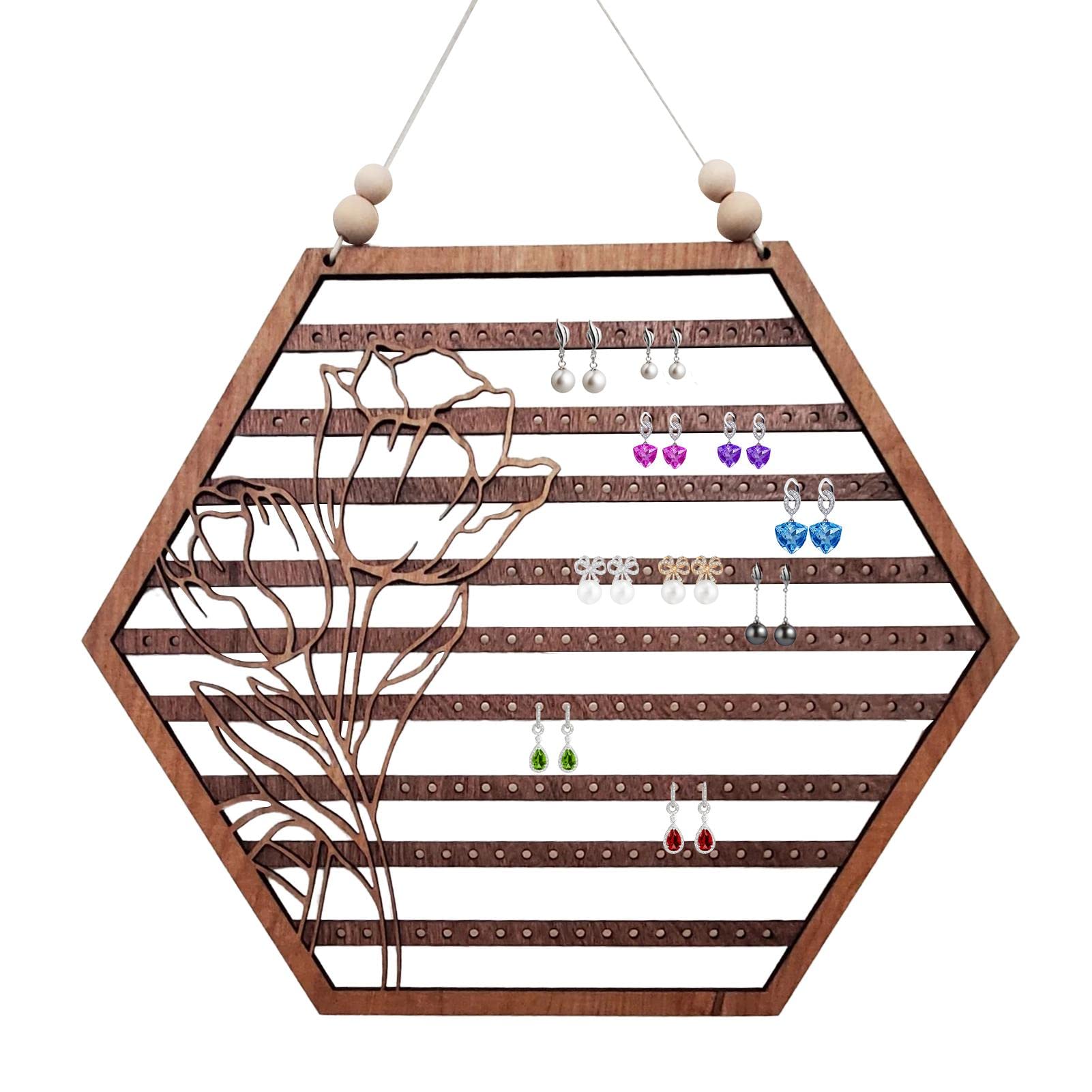Présentoir à Bijoux En Bois à Niveaux - Pour Boucles D'oreilles, Organisateur Rangement Ou Exposition - 22,5x20,5 Cm - 7