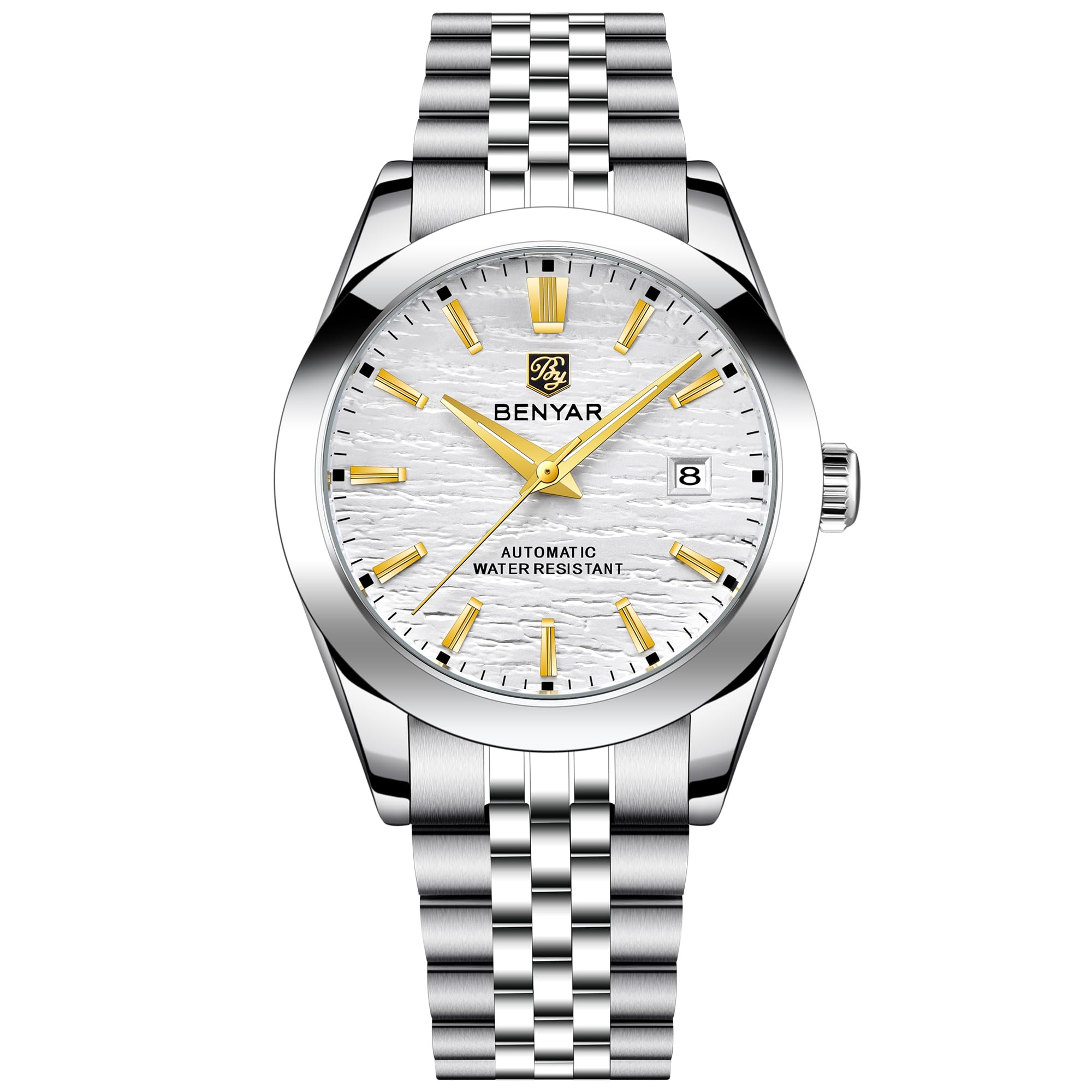 BENYAR BY5209 Reloj mecánico automático para Hombre 40 mm Correa de Acero Inoxidable Impermeable Luminoso Reloj Casual para Hombre Fecha