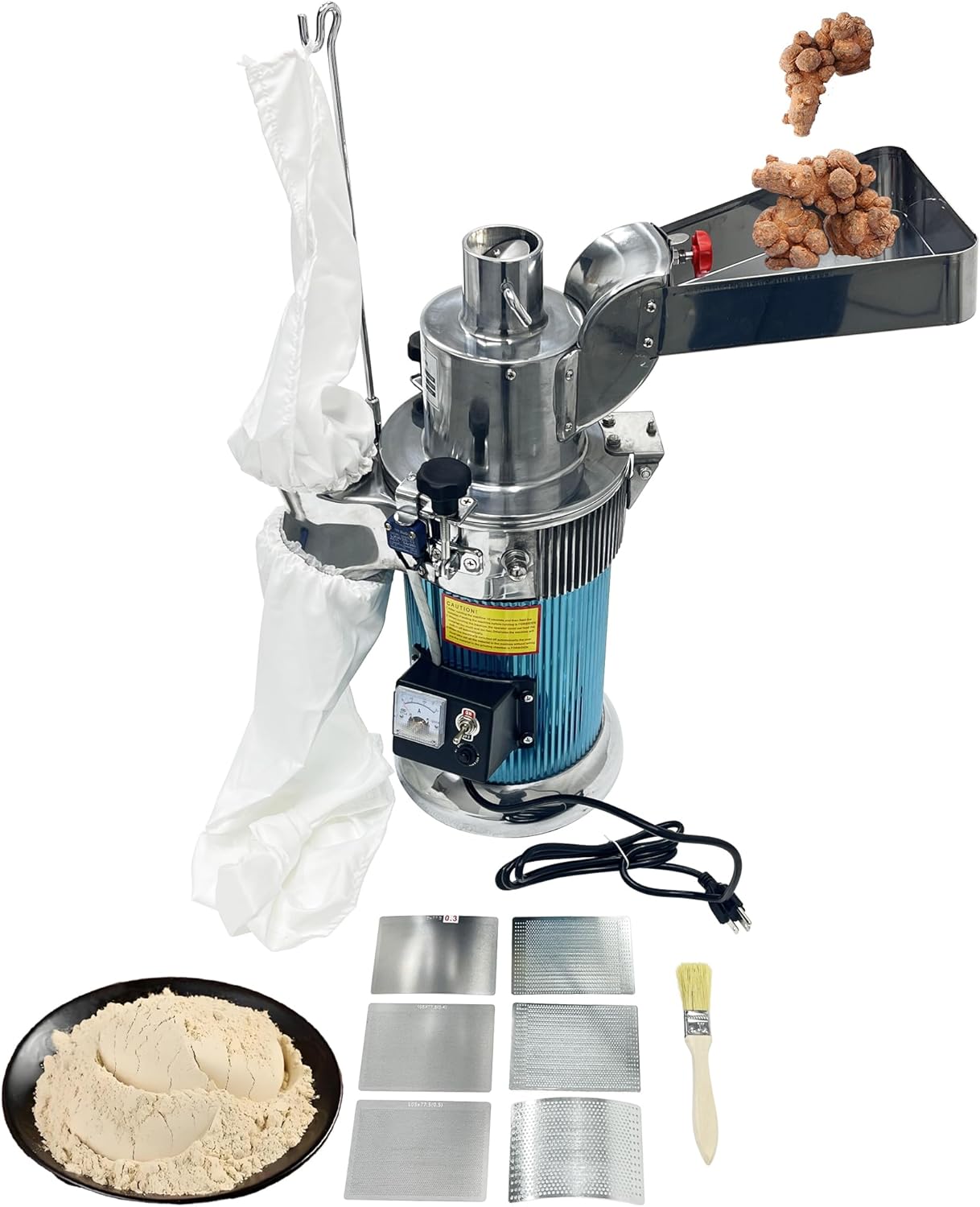 Herb Grain Grinder, Vertical Continuous Feeding Hammer Mill Grinder & Pulverizer with 6 Screen Meshes, 60-180 Mesh Fineness, 1-20kg/h, 110V 1.5KW Pulverizer for Grain Spice Herbs Seasoning