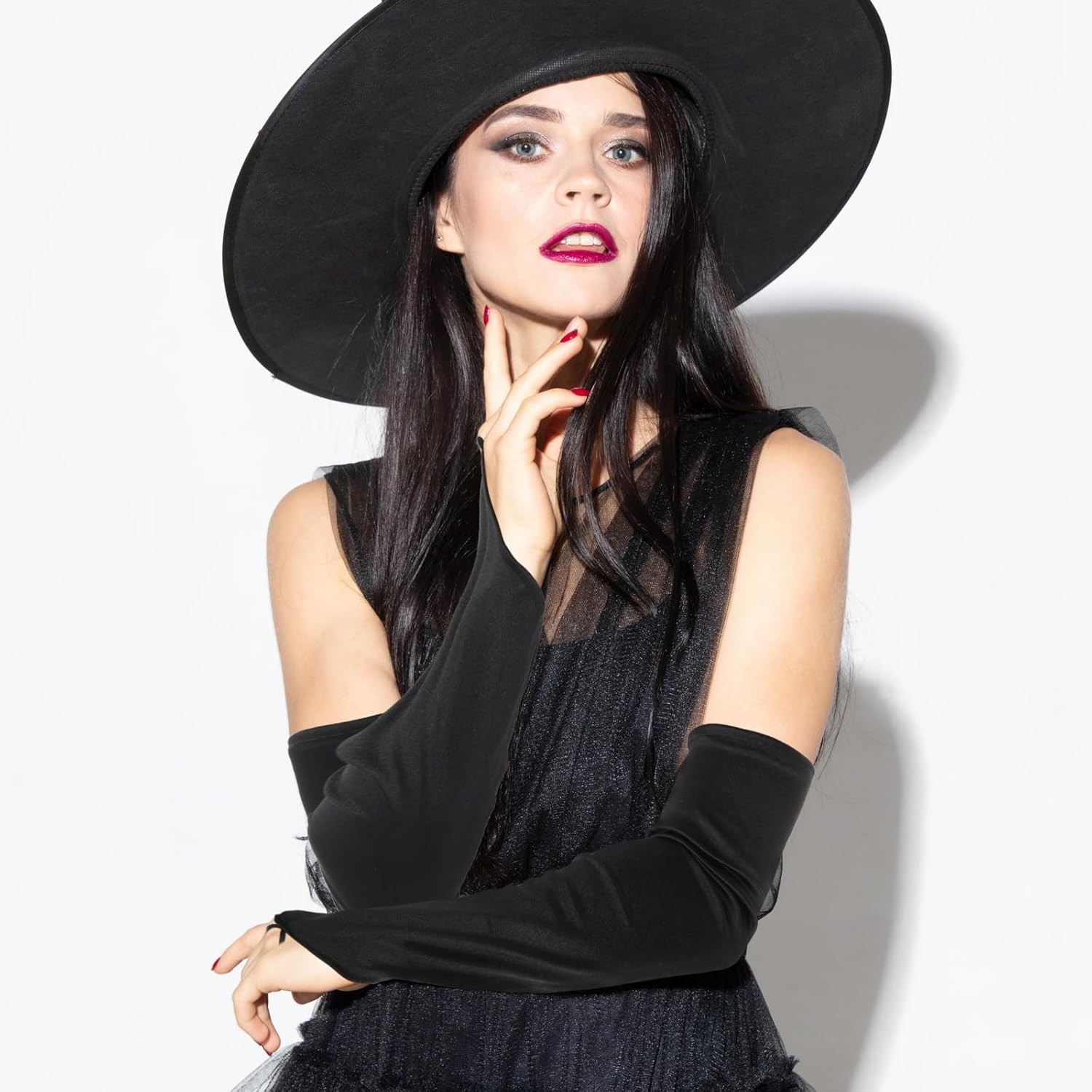 Sibba Cosplay Gloves 1 PC Fingerless Long Lace Mesh Satin Mittens Opera Party Arm Sleeve Goth Rave Elbow Length Band Evening - Image 4