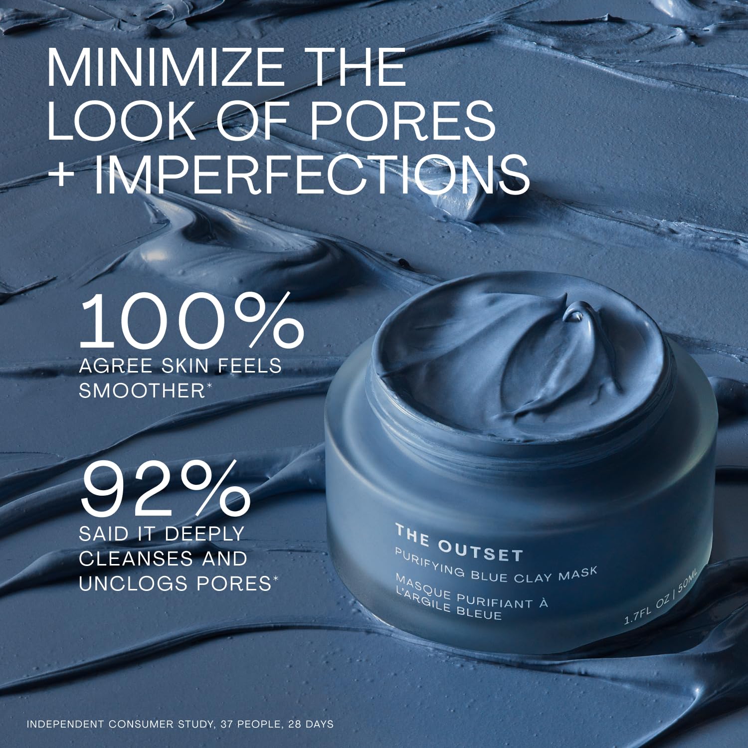 The Outset Mascarilla purificadora de arcilla azul, suave, sin fragancia, desintoxicante, sin secado, hidratante, aclarante para puntos negros y poros, limpia, vegana, sin gluten, para todo tipo de
