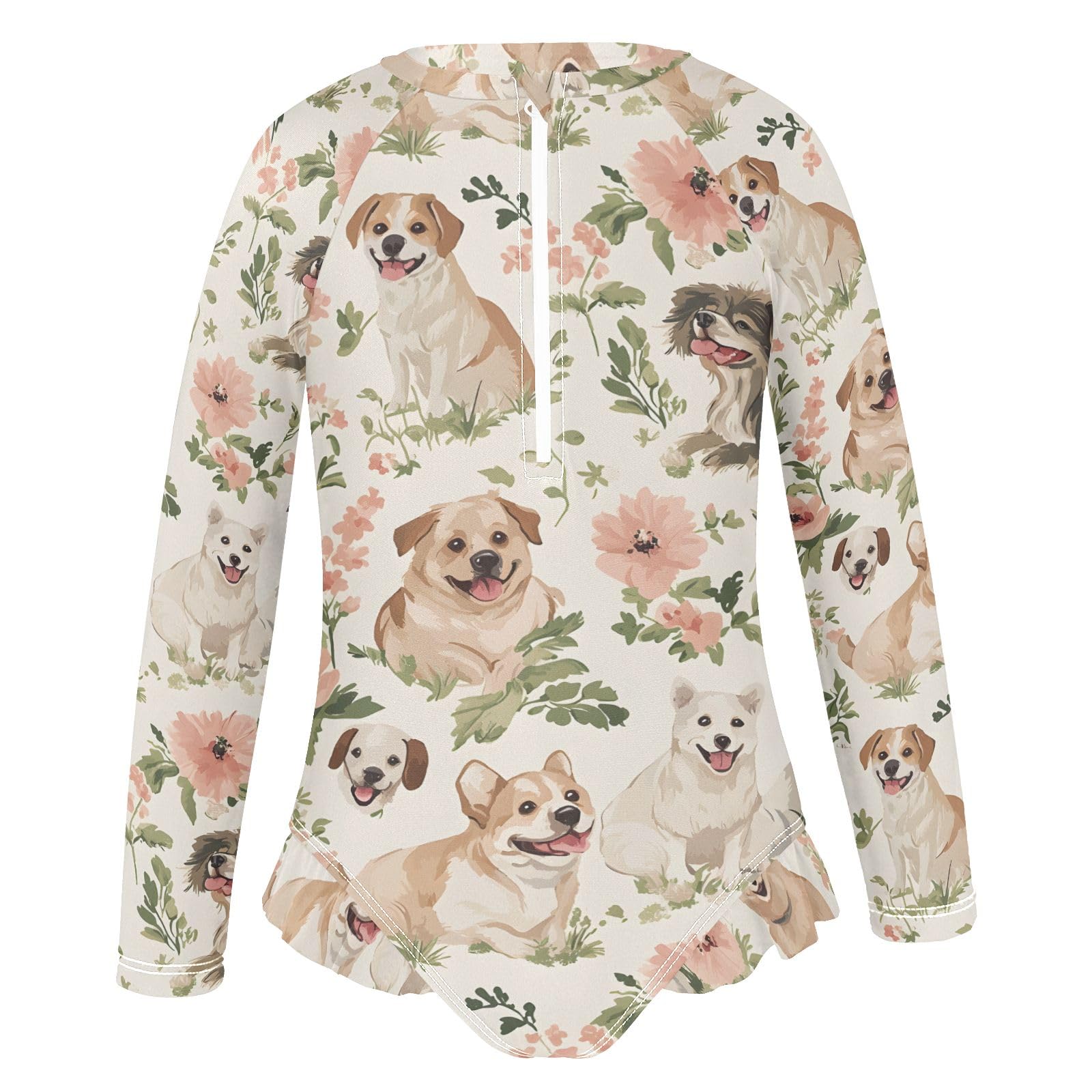 ALAZA Toddler Swimsuit Girl Bathing Suit Swimwear Rash Guard Dog Flower Long Sleeve 3T