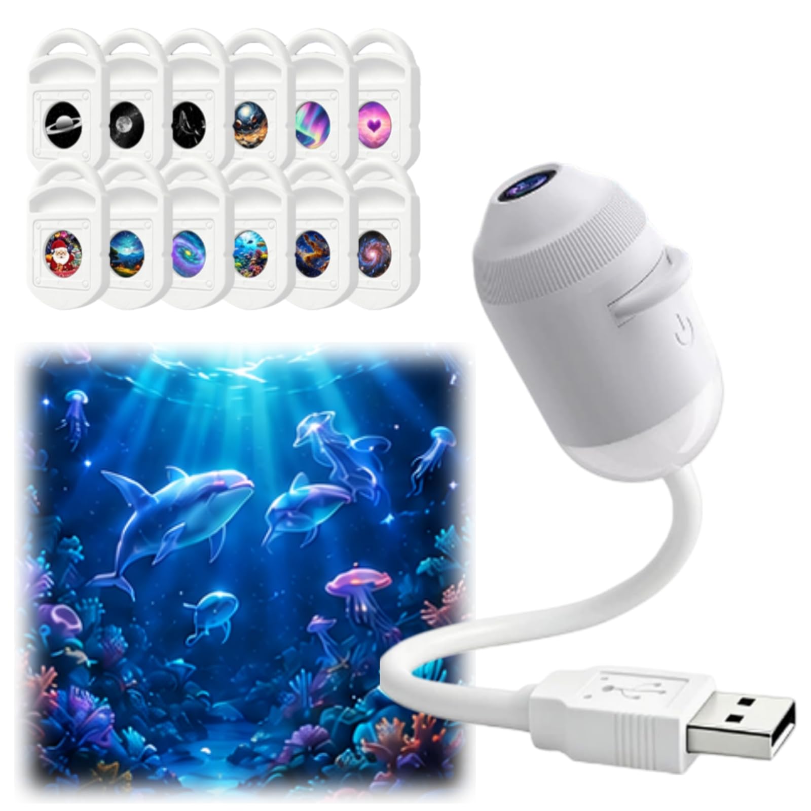 HD Smart Dynamic 5d Holographic Night Light Projector, 2-in-1 Galaxy Star Projector Light with 3/6/12/24 Sliding Films, Galaxy Projector, Portable Starry 360° Adjustable Hd Galaxy (with 12 Films)