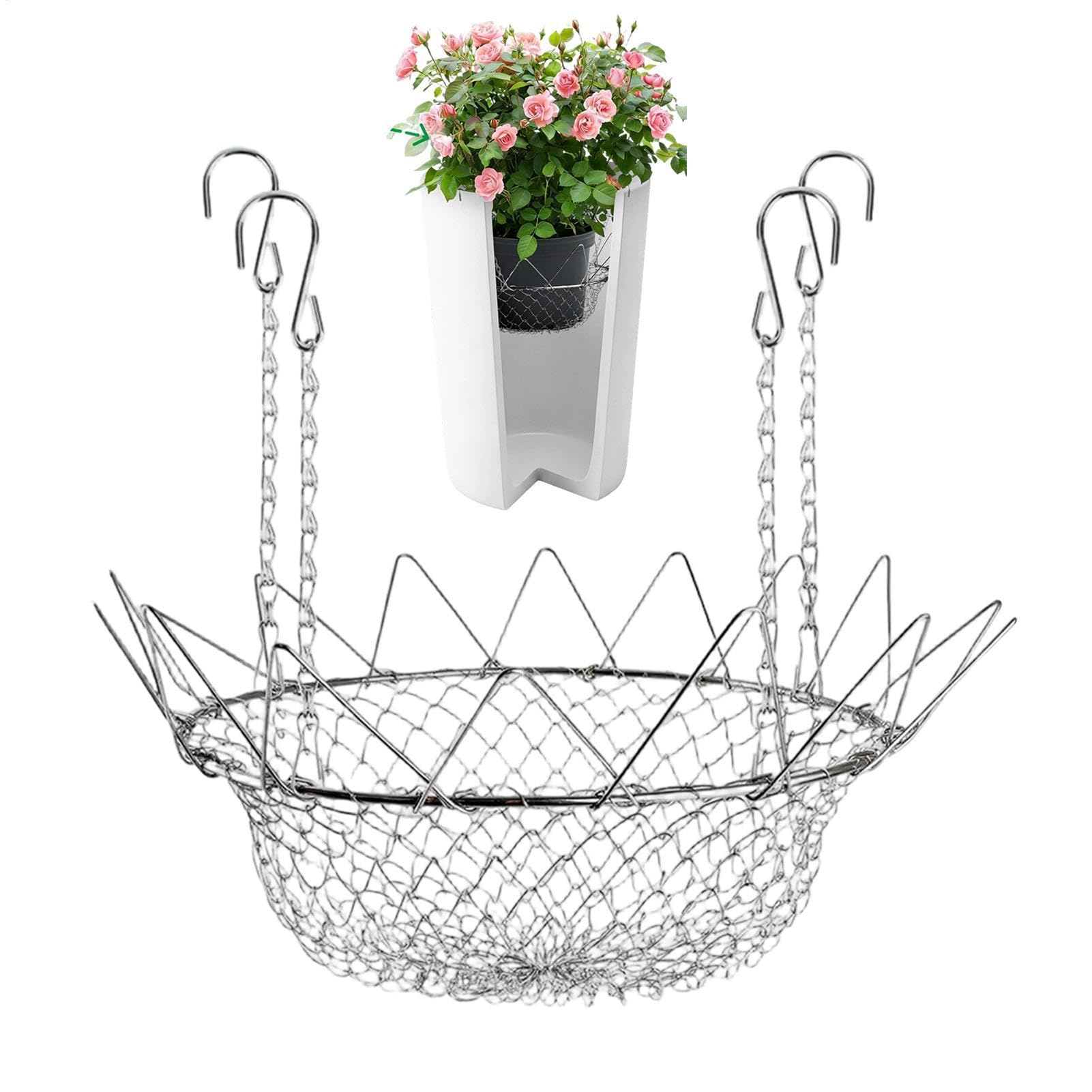 Adjustable Planter Insert For Pots - Plant Risers For Inside Pots, Stainless Steel Heavy Duty Plant Pot With Chains, Soil-Saving Planter Filler Support For Outdoor Indoor Potted Home Soil Garden