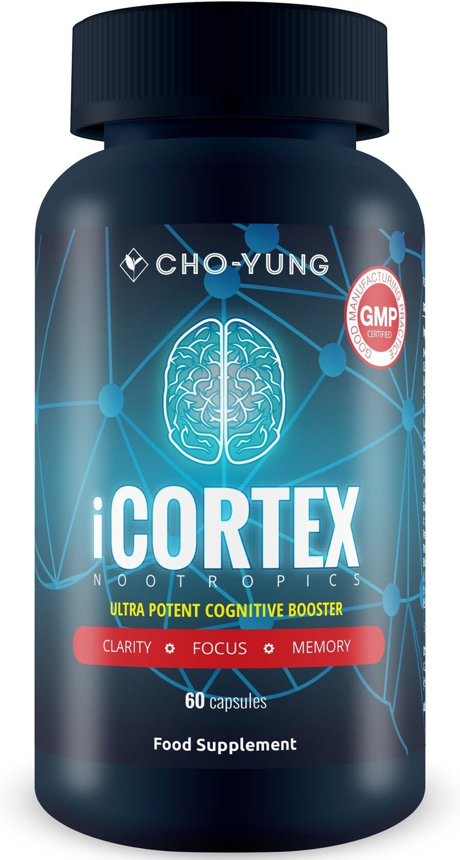 iCortex - Natural Nootropic Supplement for Cognitive Brain Vitamins | Neuro Focus, Increased Memory, Concentration and cognition | UK GMP Manufactured | Caffeine + L-Theanine