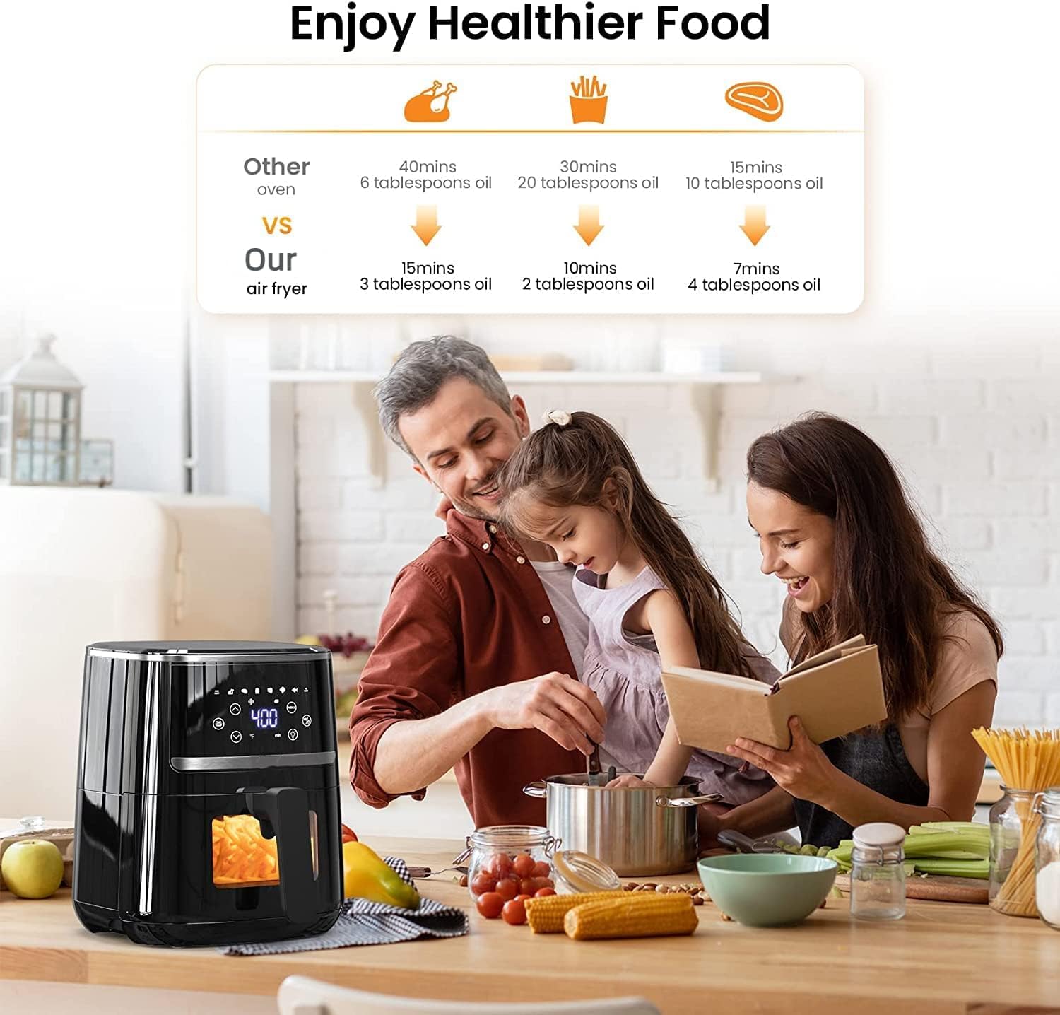 SXYCMY Air Fryer Oven - 5 Quart Digital Air Fryer with 8 Cooking Presets, Visible Cooking Window, LCD Touch Screen, Nonstick Dishwasher-Safe Basket & Tray, Customized Temp/Timer