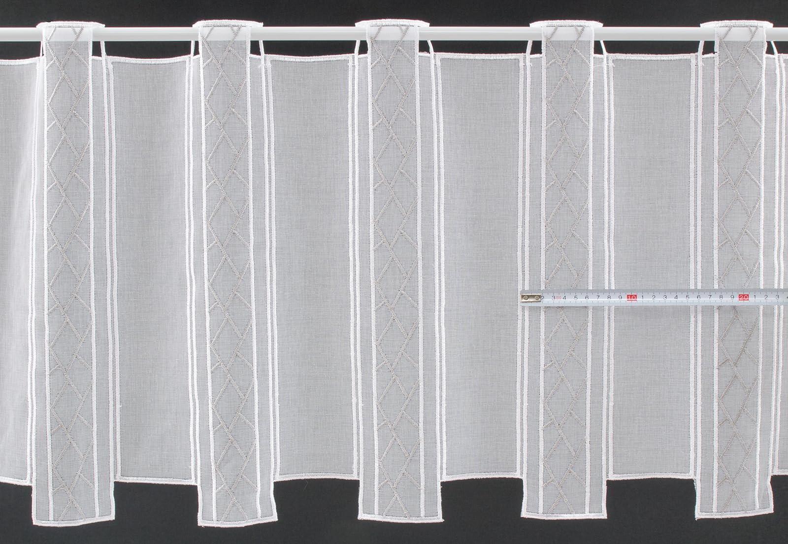Scheibengardine grafisch Bestickt 45x240 cm H/B weiß hellgrau Bistrogardine Vorhang Küche 1er Pack