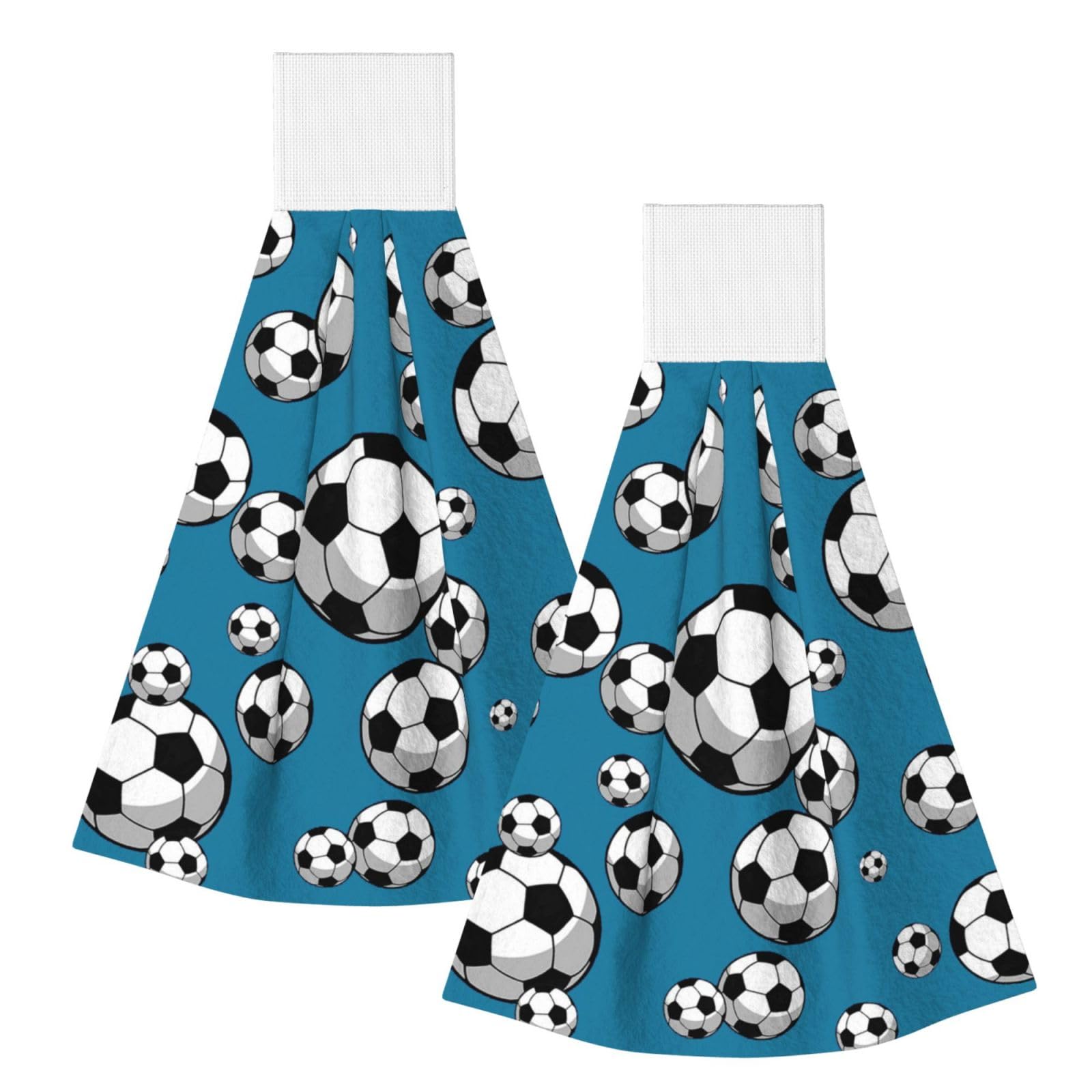 DOPKLNA Soccer Football, 2 Pcs Hanging Coral Fiber Hand Towels for Bathroom, Absorbent Kitchen Towels