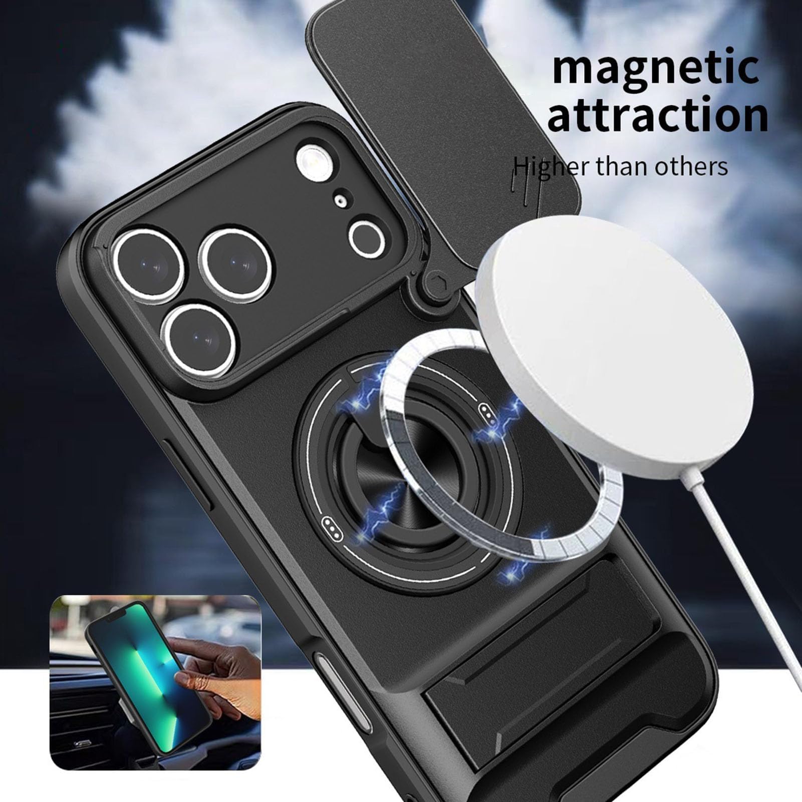Generico Custodia Per Iphone 17 Pro Max/17 Pro/Air/17, Custodia Protettiva For Fotocamera Rotante Con Supporto For Auto Cover(Nero,17)