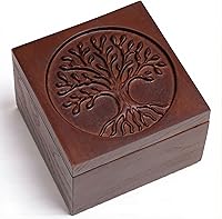 KATINAT Hand-Carved Tree of Life Wooden Jewelry Box - Artisan Handmade Keepsake Storage, Symbolic Decor Gift for Women & Men