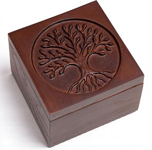 Caja de madera tallada a mano del árbol de la vida, caja de recuerdos del árbol de la vida de madera - Joyero tallado a mano para mujeres, regalos