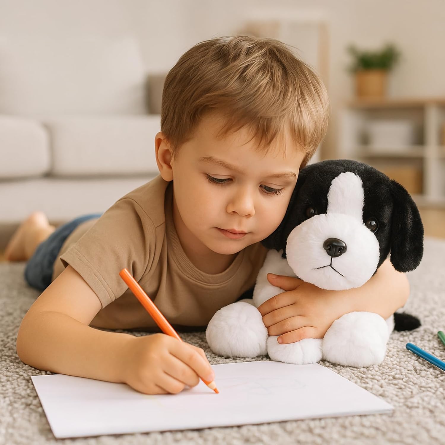 WEIGEDU Black White Beagle Sheepdog Border Collie Stuffed Animals Dog Puppy Plush Toys for Kids Boys Girls Baby Birthday Easter