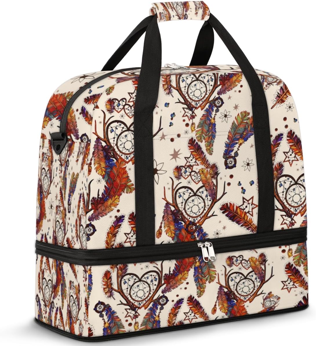 QsirBC Art Dream Catcher Gym Bag for Women Duffle Tote with Shoes Compartment Men Weekender Duffel for Dance Travel Sports Swimming Overnight