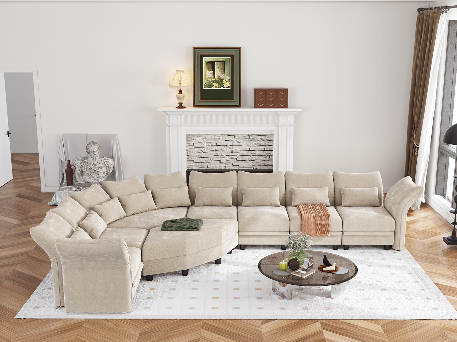 LLappuil 173" Oversized Modular Sectional Sofa with 6-Side Deep Chaise & Adjustable Armrest & High Backrest & Storage Seat, L Shaped Flower Sectional