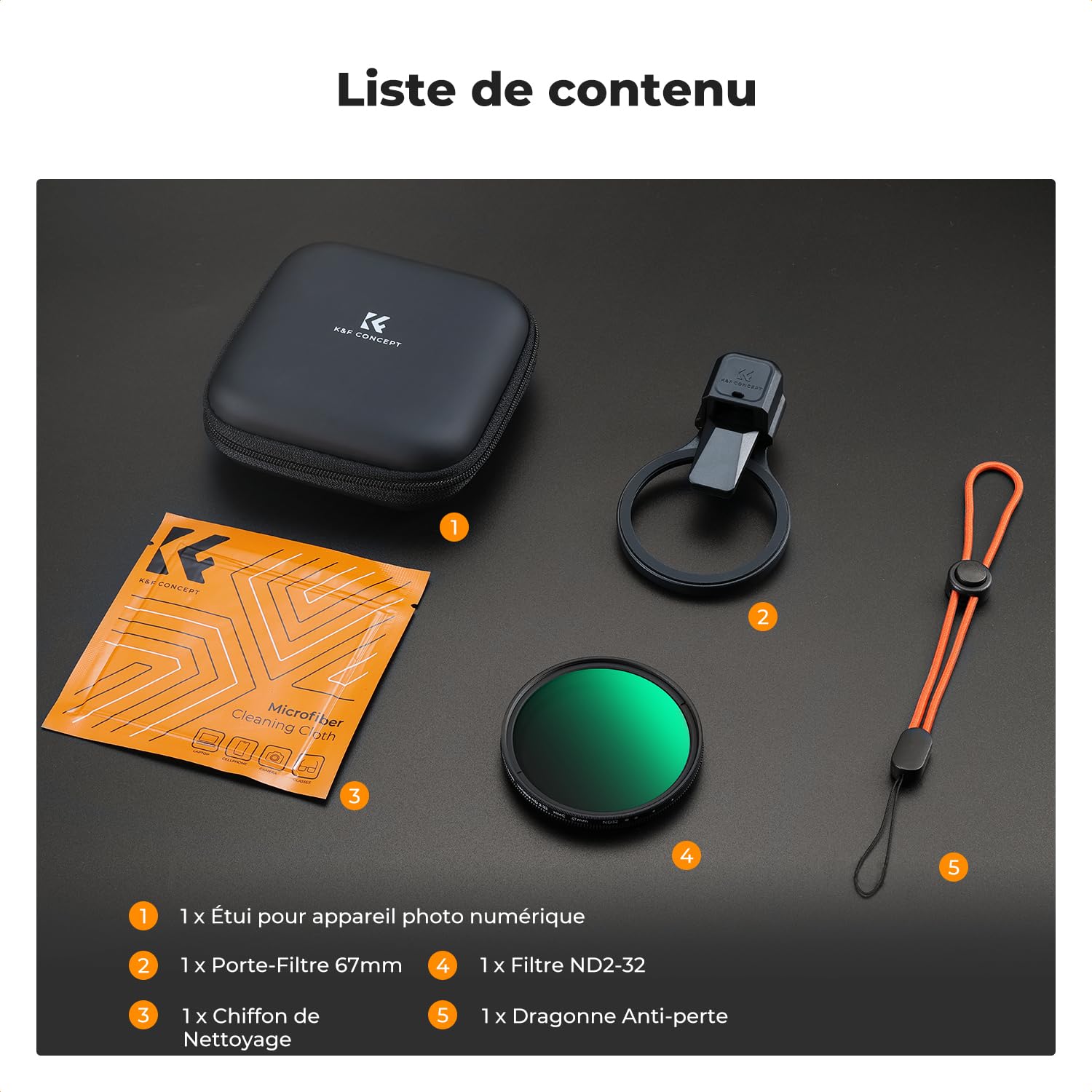 K&F CONCEPT 67mm Kit de Filtres pour Téléphone Objectif ND2-32, Filtre de Réduction de La Lumière à Densité Neutre, Compatible avec iPhone 17/16/15/14/13/12, 16/15/14/13/12 Pro et Pro Max, Samsung