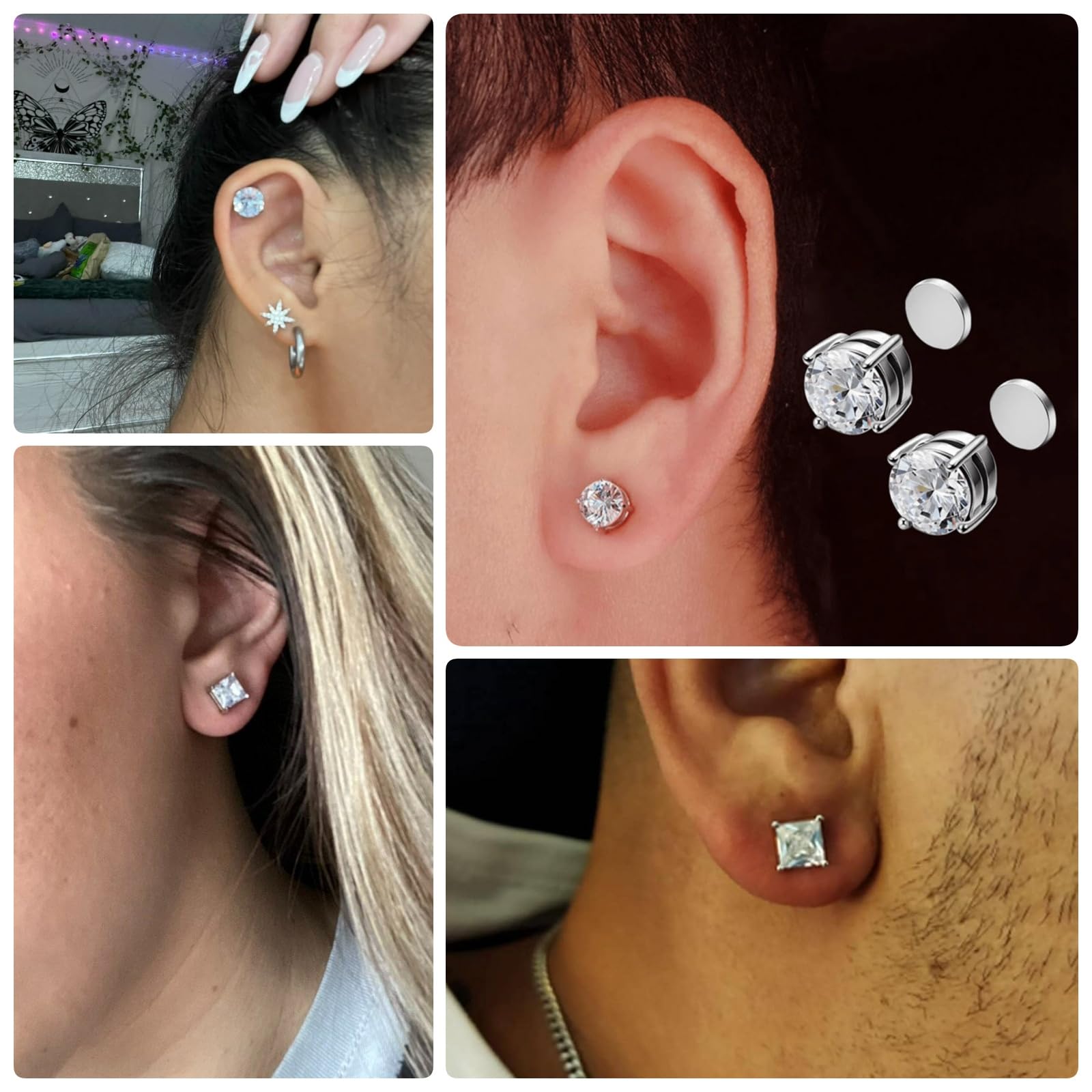 Magnetic Earring Studs Stainless Steel Fake Earring Non Piercing for Women Men Clips On Earrings Silver Black — view 3