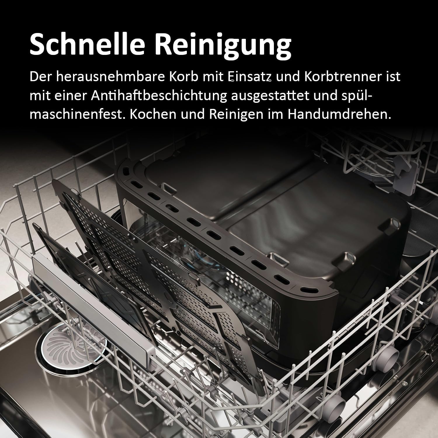 Haier Heißluftfritteuse Flex | 11 L Airfryer Dual mit herausnehmbarer Trennwand & Sichtfenster für 9 Portionen | 8 Funktionen | spülmaschinenfest