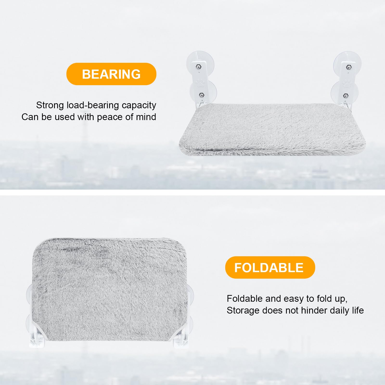 Percha para ventana de gato, hamaca inalámbrica plegable con 4 ventosas, marco sólido, malla transpirable, asiento de ventana para gatos, cama plegable para gatos, estante para gatos de interior (lana