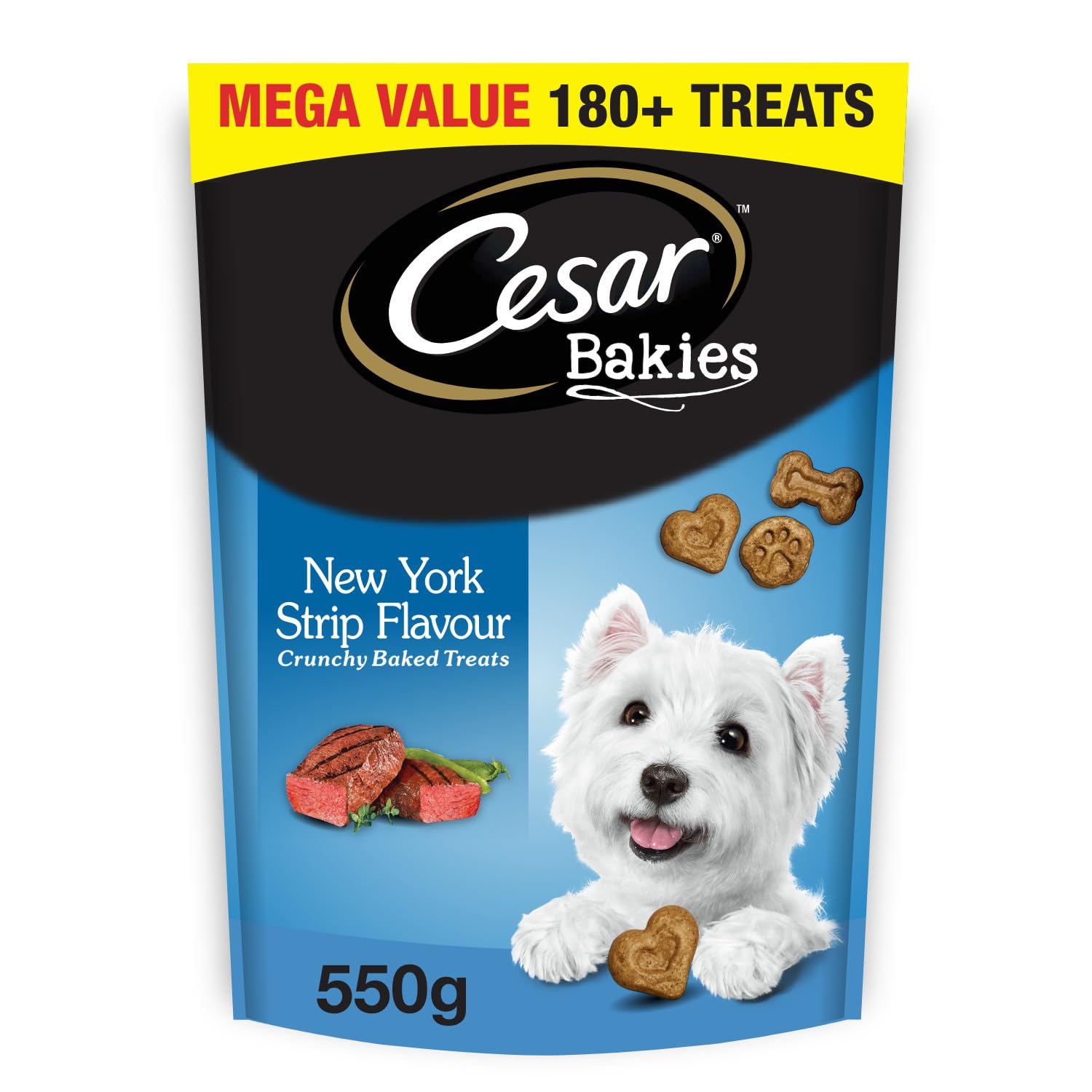CESAR BAKIES Dog Treats, For Small Breed Adult Dogs, New York Strip Flavour, Crunchy Texture, Fun Shapes, 550g Resealable Pouch image 2