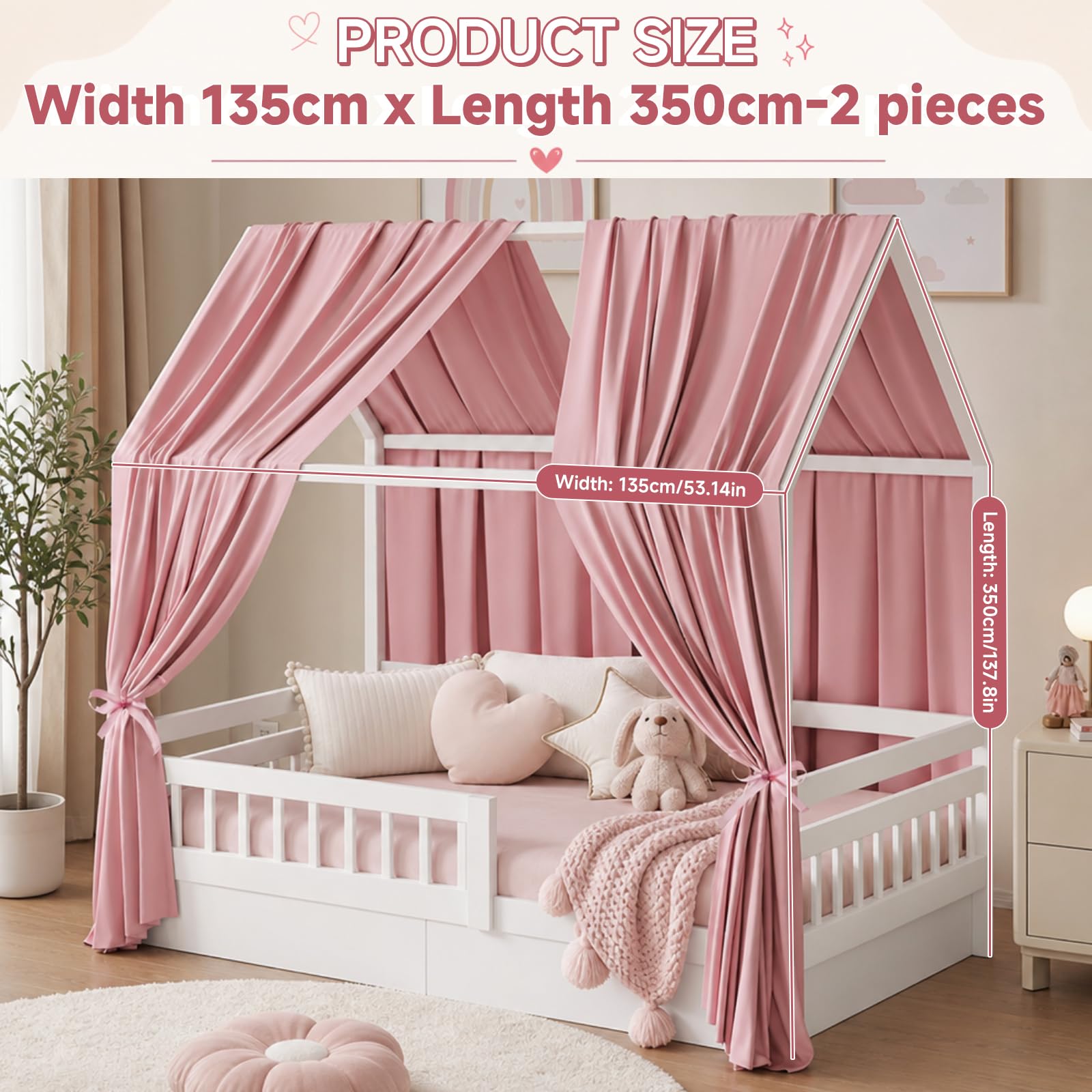 Betthimmel Hausbett aus Musselin 135x350cm Rosa 2er Pack