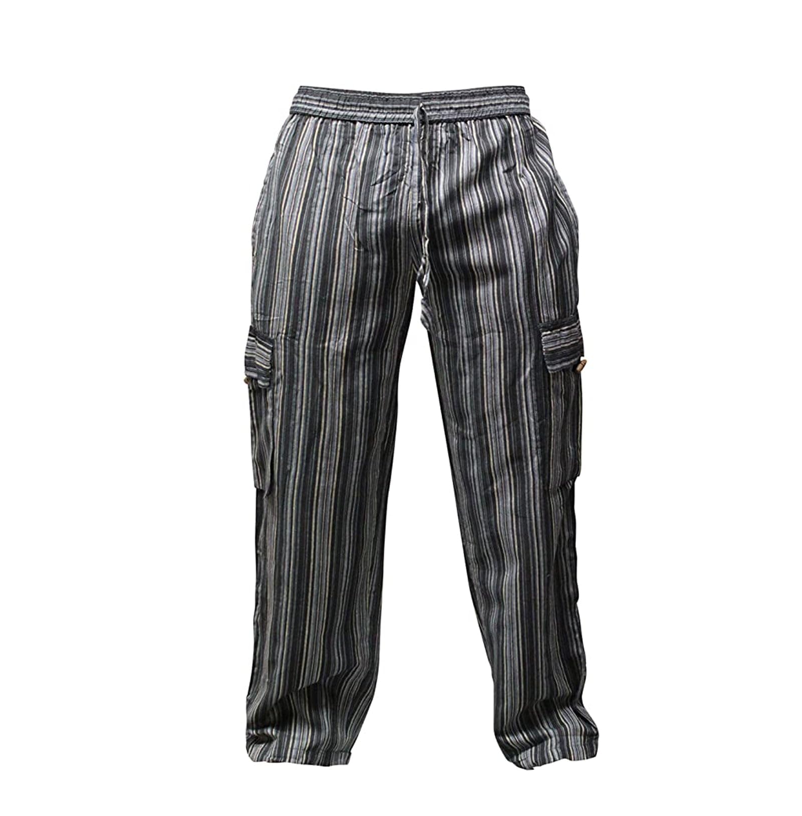 Shopoholic Fashion Men's Black Hippie Combat Pant Wide Leg Striped Cargo Trouser, 3XL