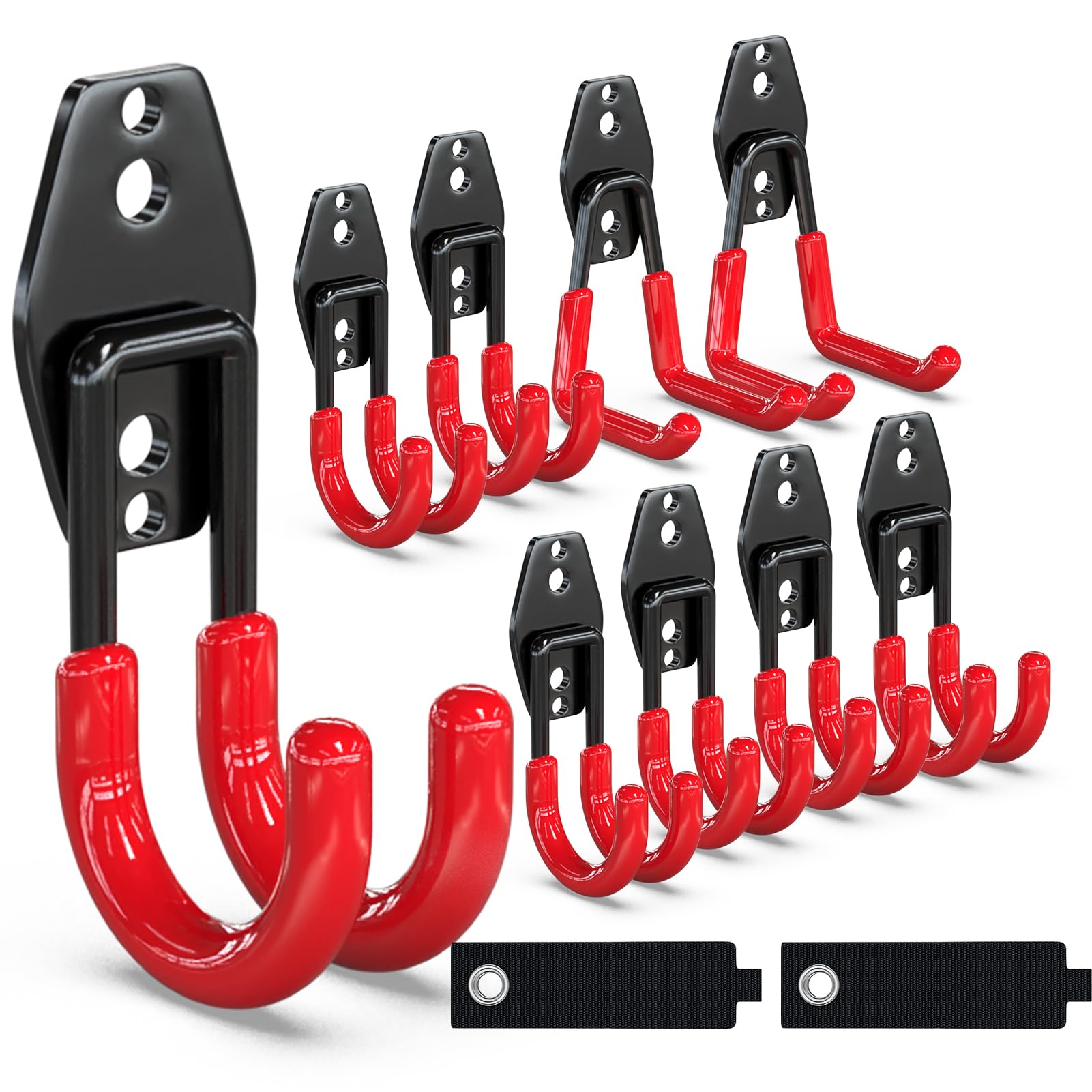 3-H Ganchos de Garaje Resistentes, Paquete de 8 Ganchos de Almacenamiento de Garaje de Acero, Soporte de Pared y Organizador de Herramientas, Cuerdas, Cables(Rojo) — view 14