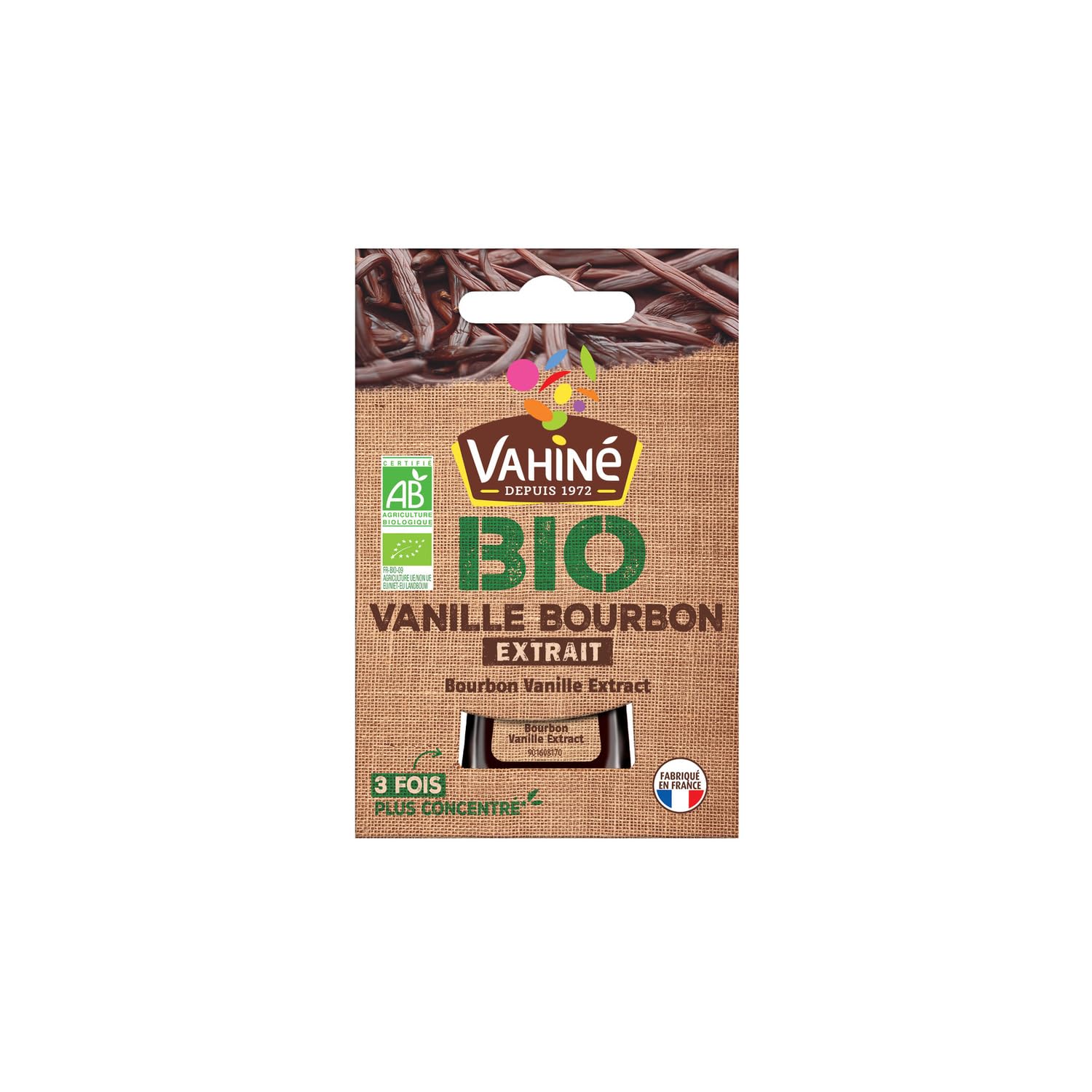 VAHINE Extrait de Vanille Bourbon Bio 20 ml, Concentration Triple, Fabrication Française depuis 1972 - Lot de 3