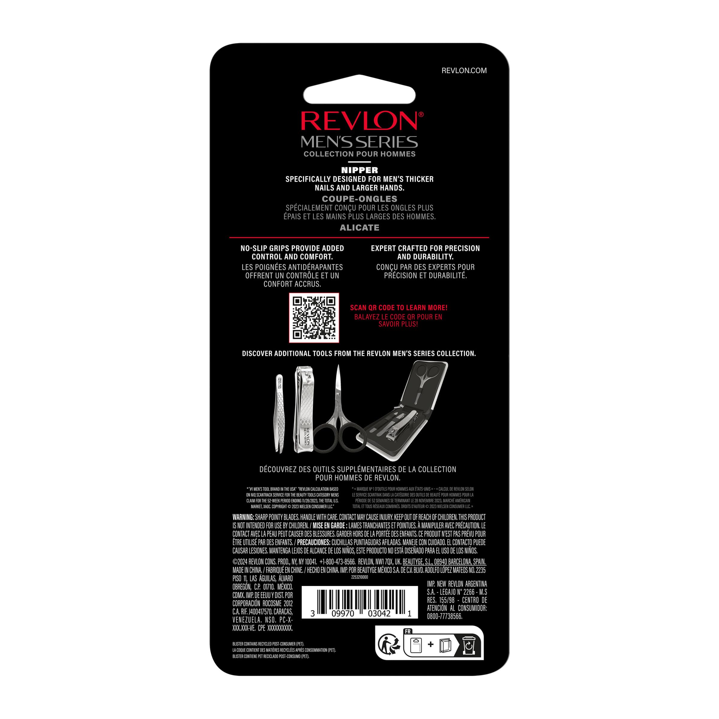 Revlon Tagliaunghie da uomo, durevole per tagliare unghie e piedi resistenti, impugnatura ergonomica antiscivolo, in acciaio inox, 1 pezzo