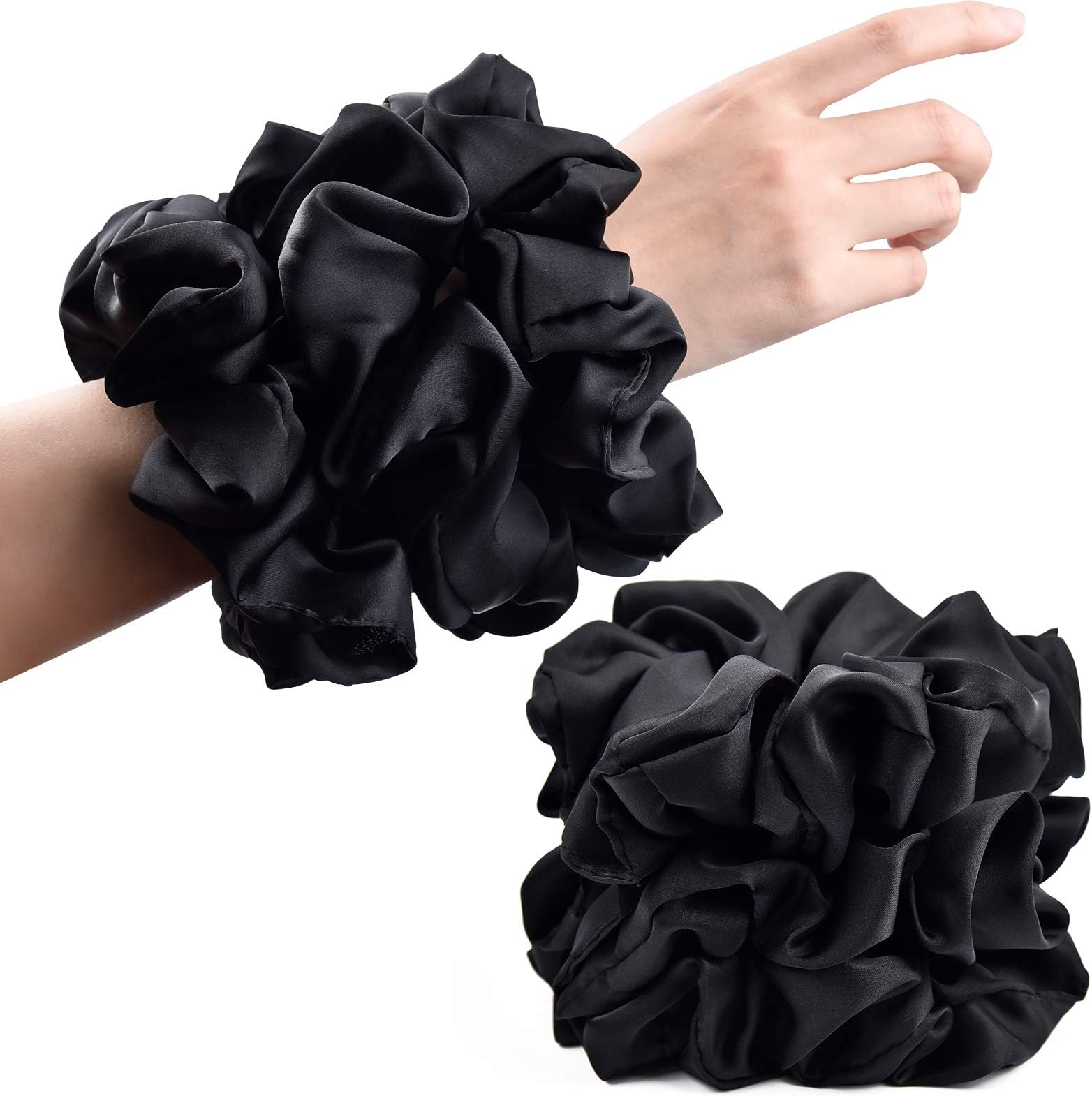 CEELGON Black Big Scrunchies for Women 6.3Inches Large Scrunchie Satin Oversized Silk Thick Elastic Hair Ties Jumbo Hair Scrunchies 6 Pack (Black)