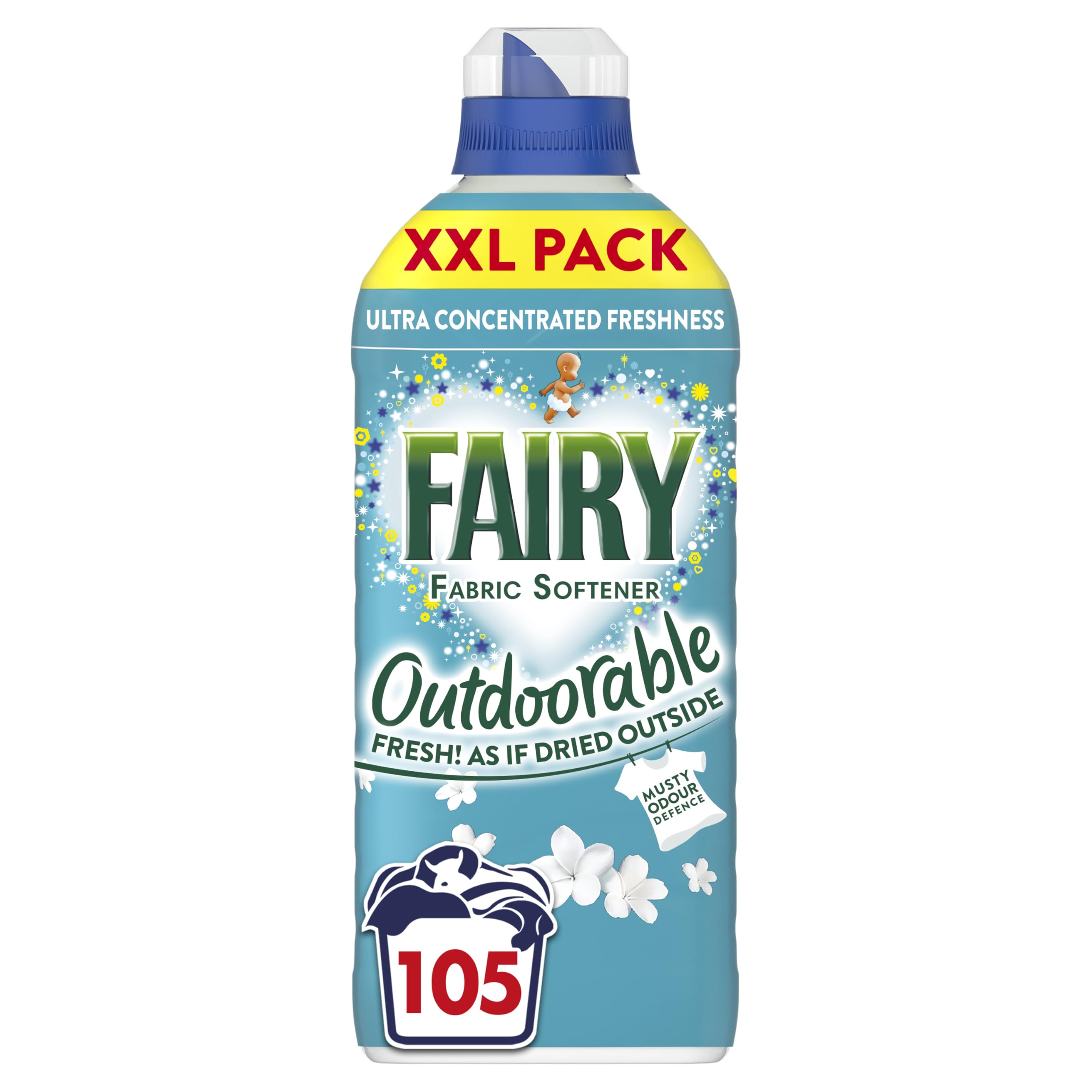 Fairy Outdoorable Fabric Softener, Ultra Concentrated Freshness For Sensitive Skin, 105 Washes, 1.47L