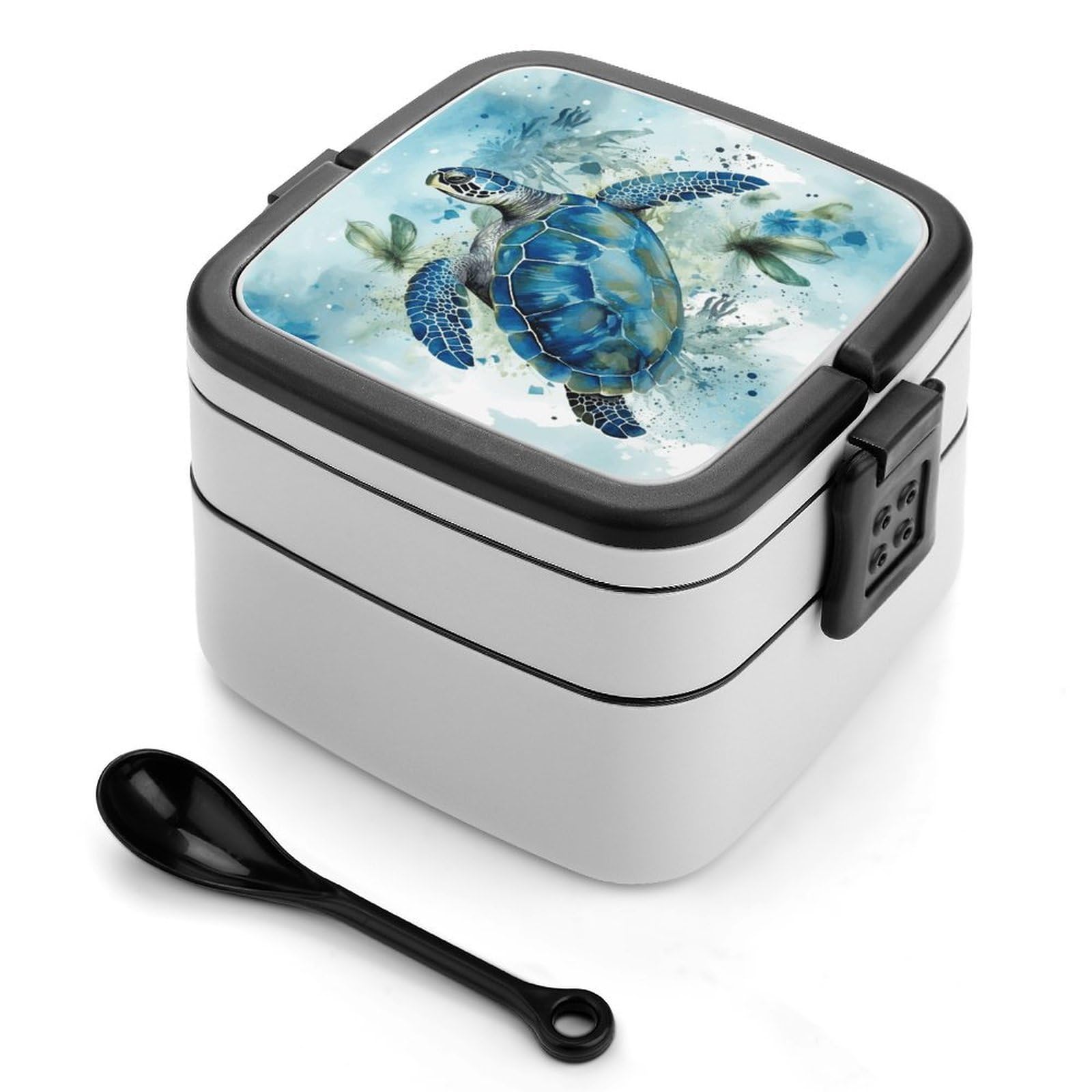 FekiLoot Sea Turtle-Blue Bento Box Adult Lunch Box Sealed Bento Lunch Boxes with Spoon Sturdy Double Layer Bento Boxes Snap-on Design Leak Proof Lunch Containers Ideal for Work