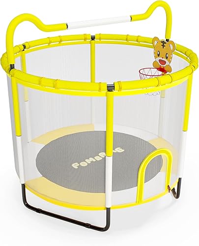 Miniatura 2 de FOMBRIAE Trampolín de 55 pulgadas para niños, trampolín para interiores y exteriores de 4.5 pies con red de cierre, mini trampolín para bebés con