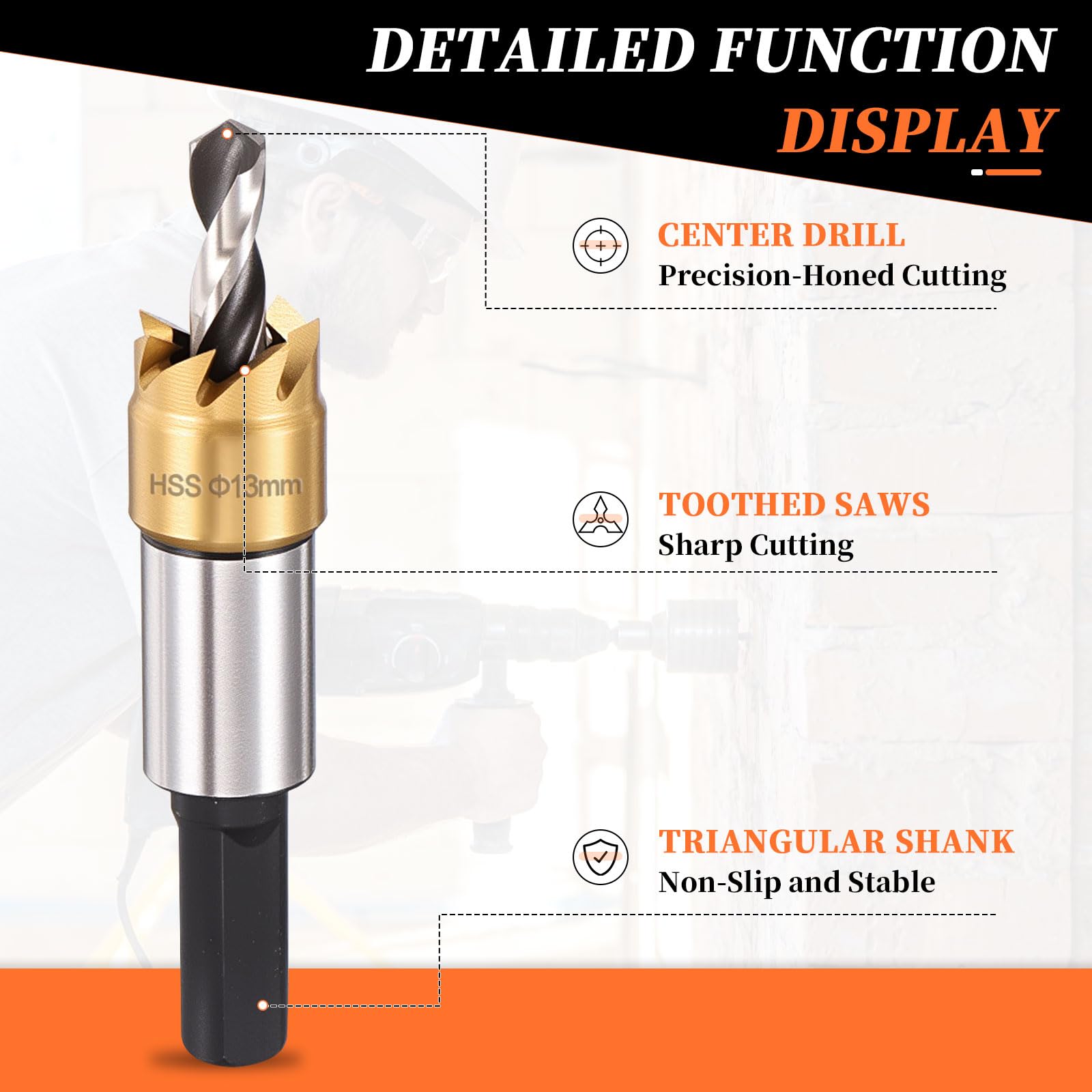 METALLIXITY Hole Saw 13mm (1/2"), M2 High Speed Steel Hole Cutter with Center Drill Bit, Hex Key and Spring - Image 3