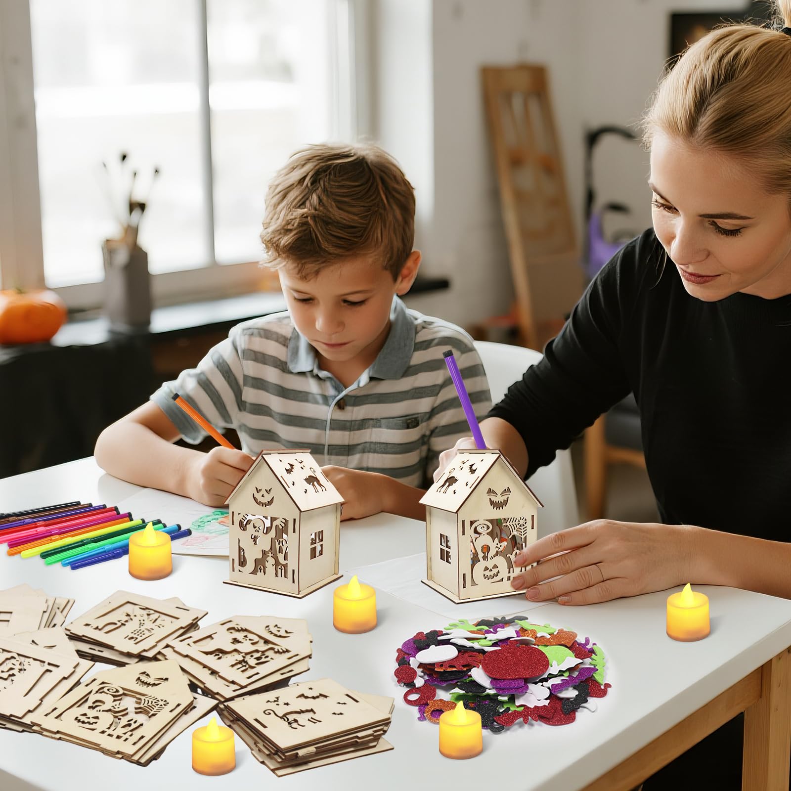 Bricolage Halloween Enfant, 6 Pièces Maison En Bois Lumineuse