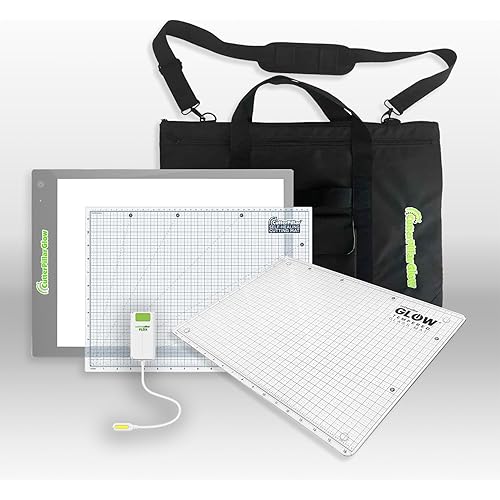 CUTTERPILLAR Bundle - Cutterpillar Glow Premium Rechargeable Light Board with Translucent, Self-Healing Cutting Mat, Glow Storage Tote, Tempered Glass Mat, Flex Sewing Machine Light