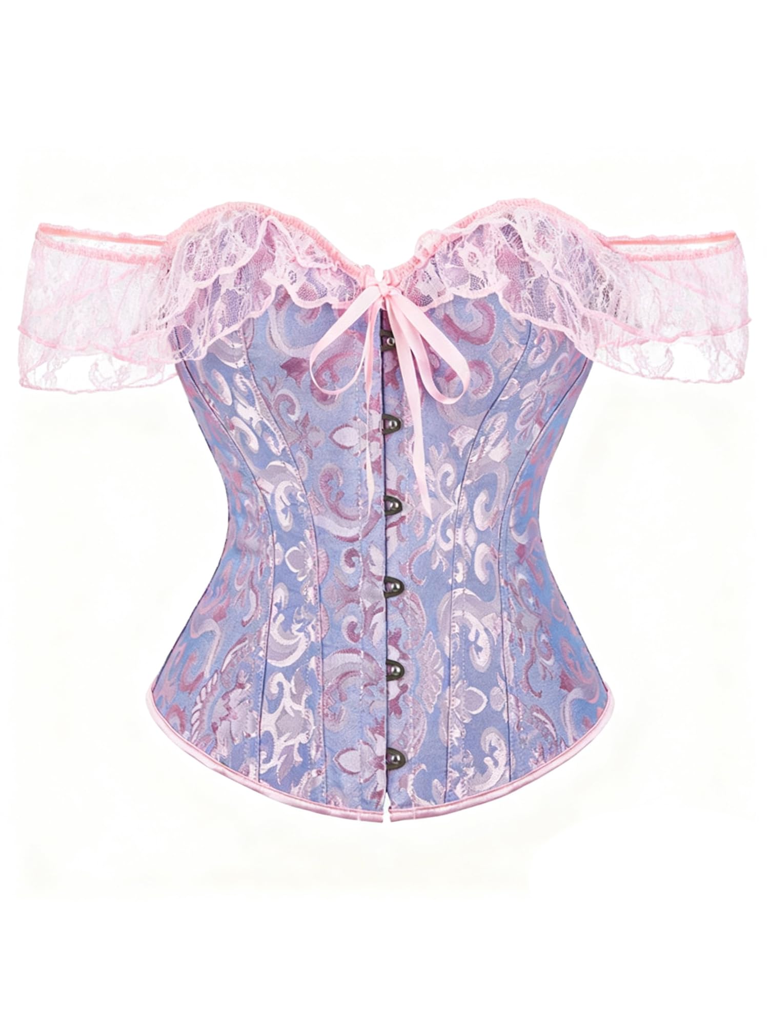 Felcia Women's Floral Lace Corset Stylish Off Shoulder Lace Up Boned Overbust Bustier Body Shaper Top Waist Trainer Costume (A-Purple, L)