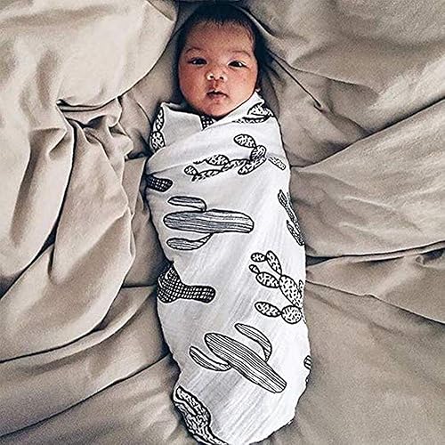 SANNIX Manta de muselina de cactus para envolver al bebé, manta de algodón para bebé, estampado floral, tela para eructar y cubierta de cochecito