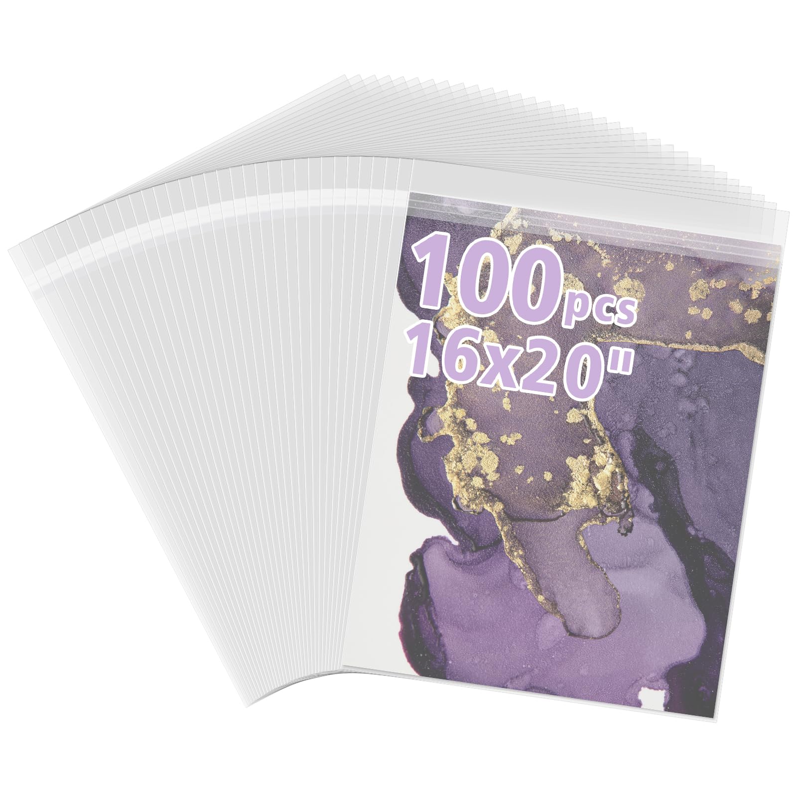 Golden State Art, Pack of 100, Acid-Free 16 3/8x20 1/8 Inch Crystal Clear Storage Bags Sleeves for 16x20 Pictures/Photos/Mats-image-31