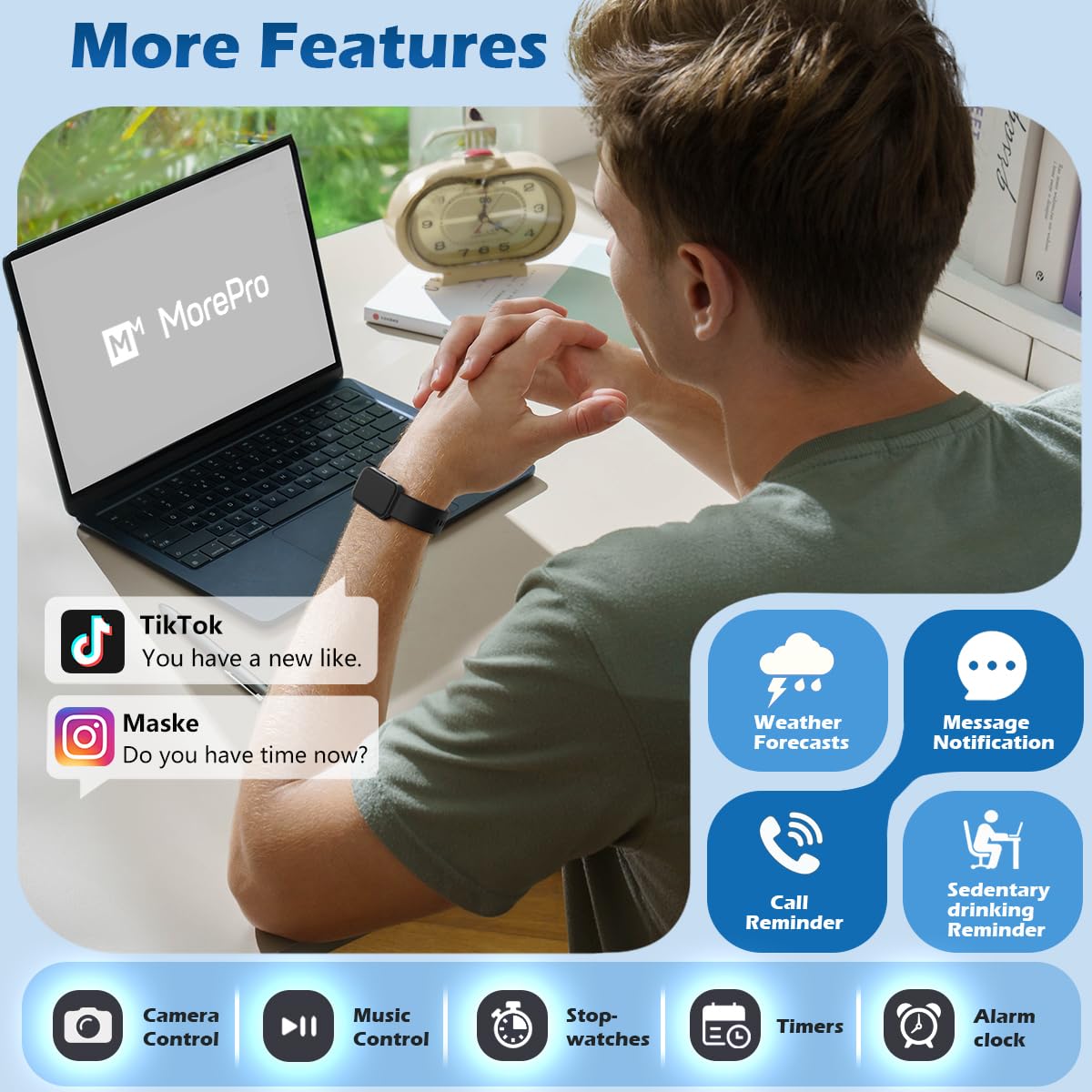 MorePro Health Fitness Tracker with Sleep Monitor, 120+ Sport Modes Waterproof Fitness Watch for Women Men Android iOS